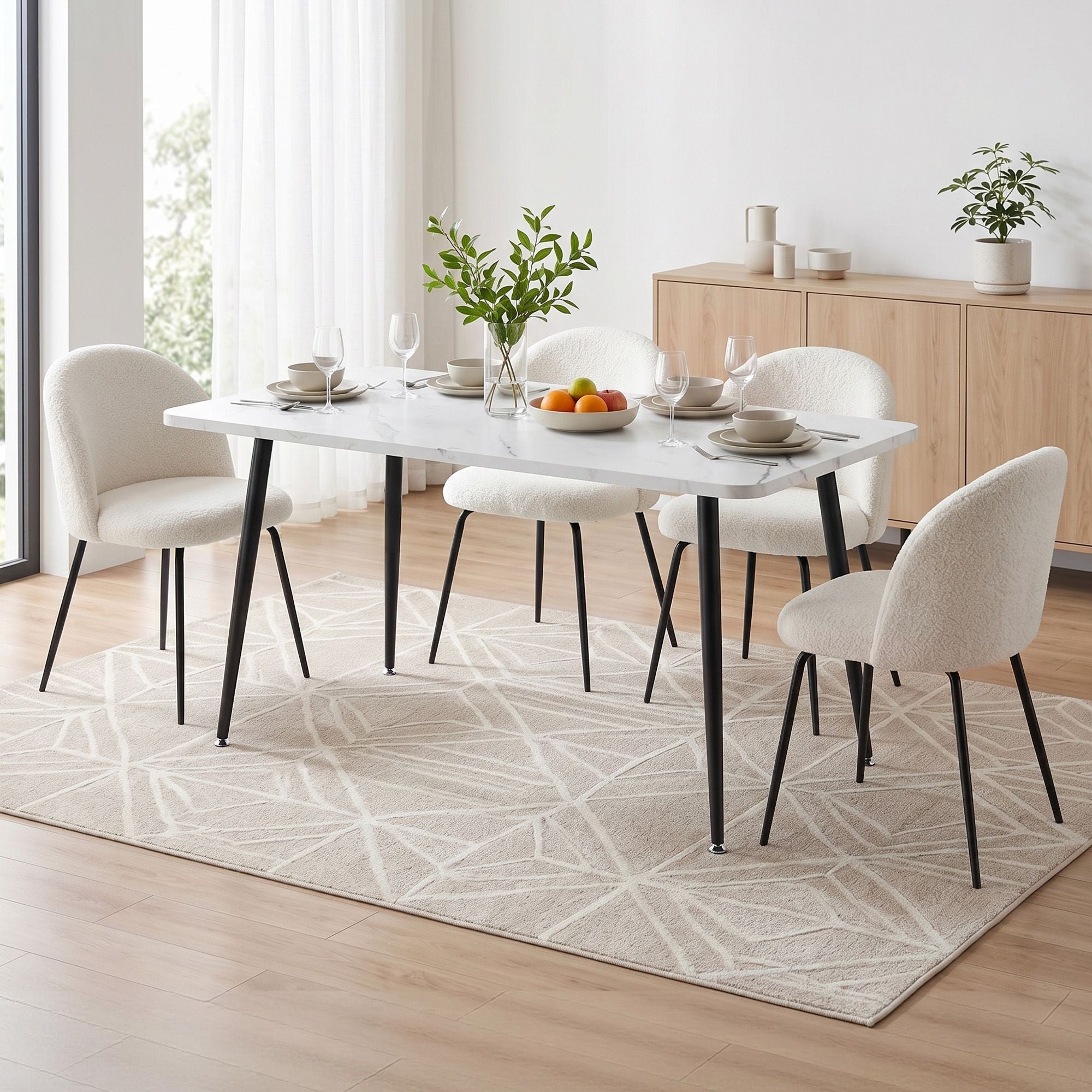 1 Artiss Dining Table and 4 Chairs Set White Marble Style