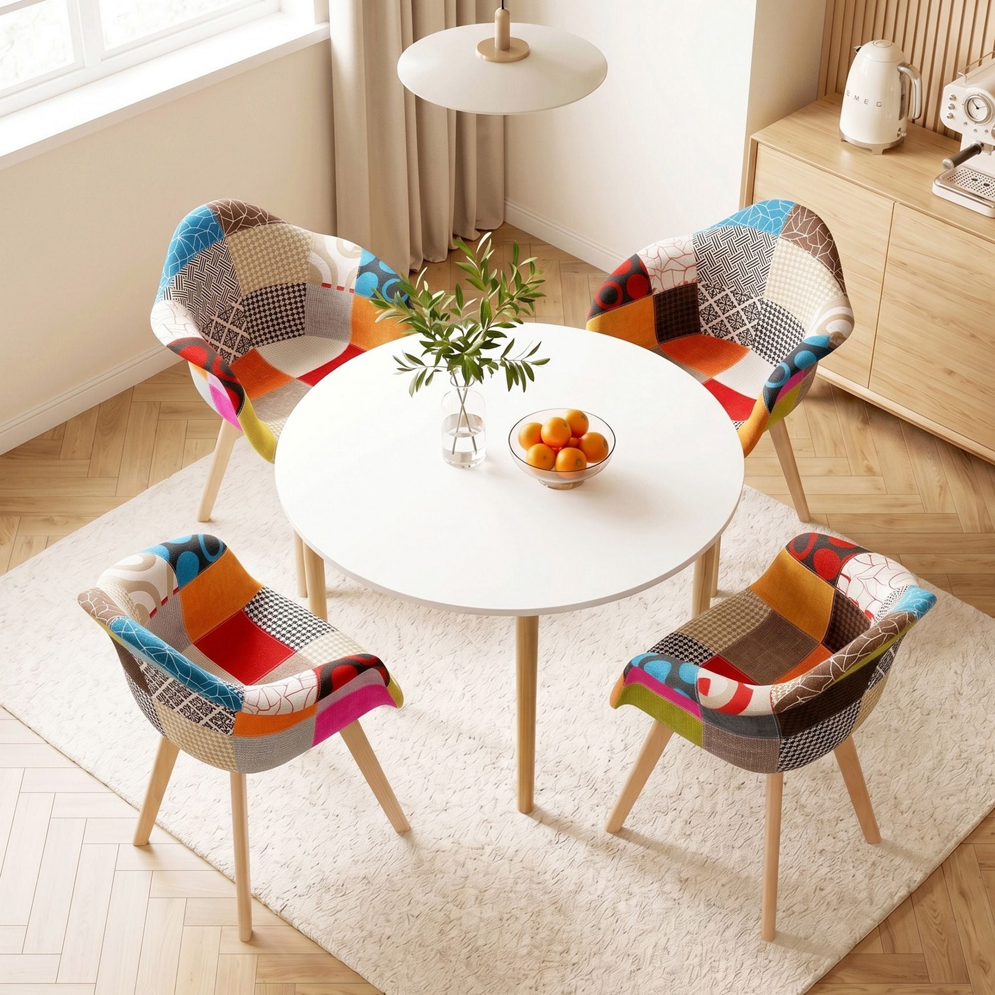1 Artiss Dining Table and 4 Mid Century Chairs Set White