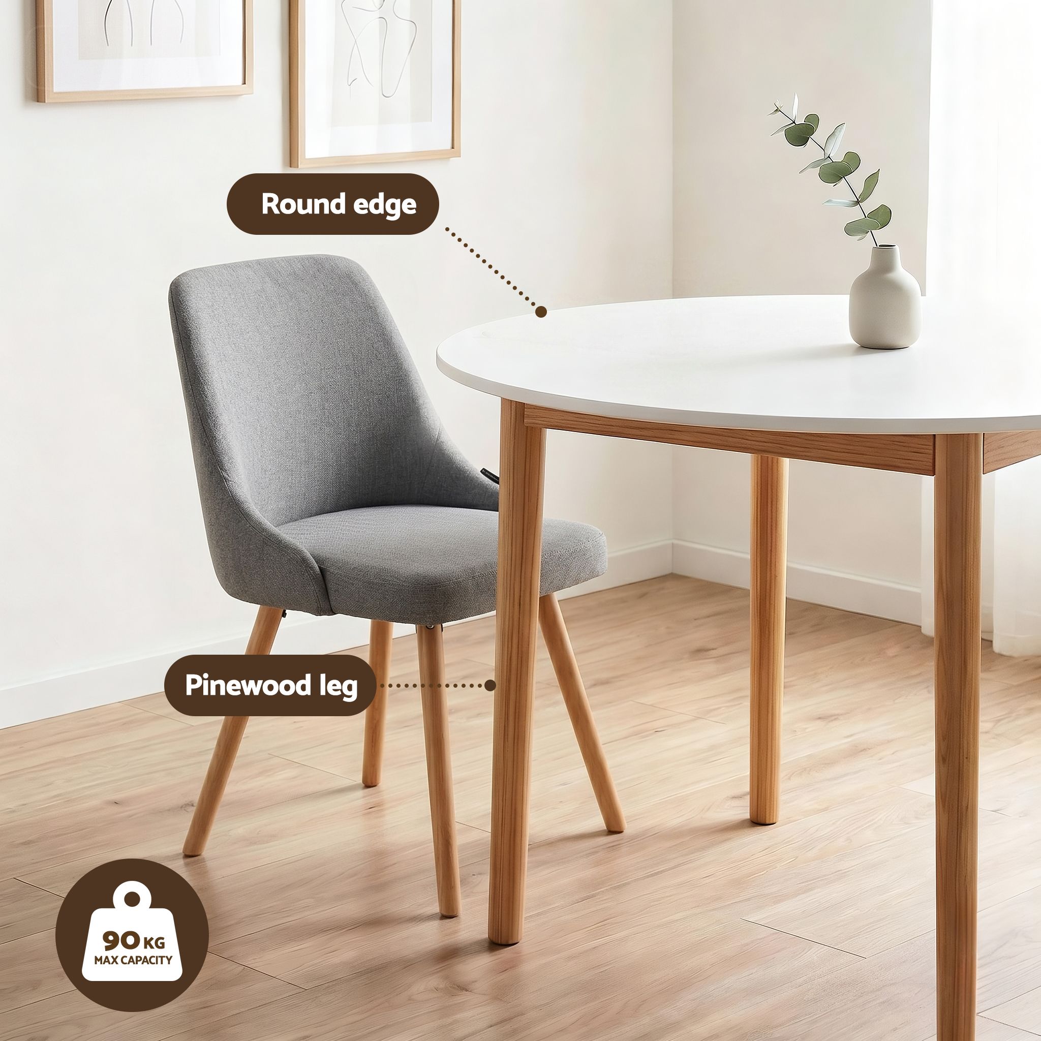 Artiss Round Dining Table and Chairs Set 5pcs Compact Kitchen Furniture White Natural Wood & Grey