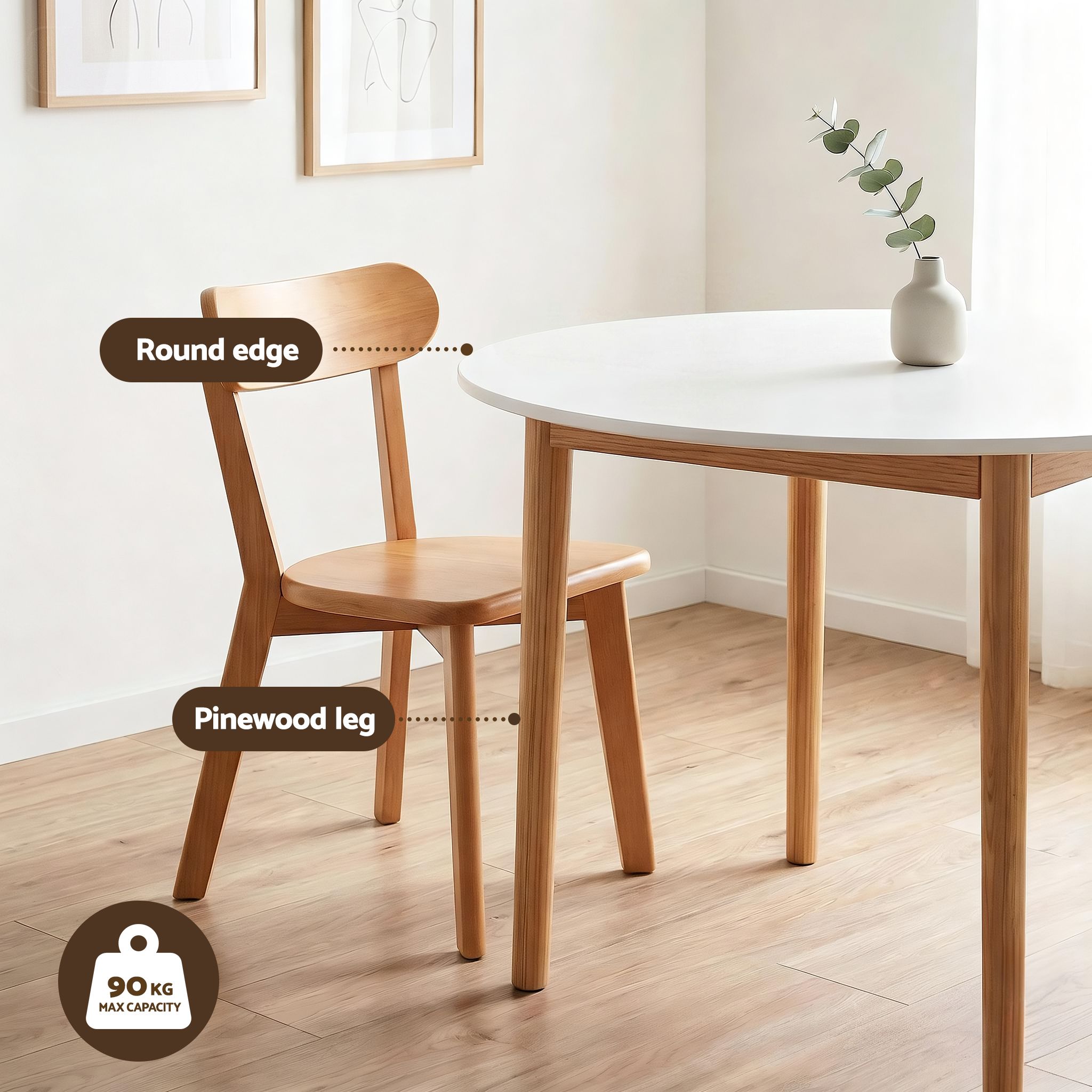 Artiss Round Dining Table and Chairs Set 5 PCS, 108cm Compact Kitchen Table Set with Solid Pine Wood Legs & 4 Ergonomic Rubber Wood Chairs,White Timber Dining Set for Small Space