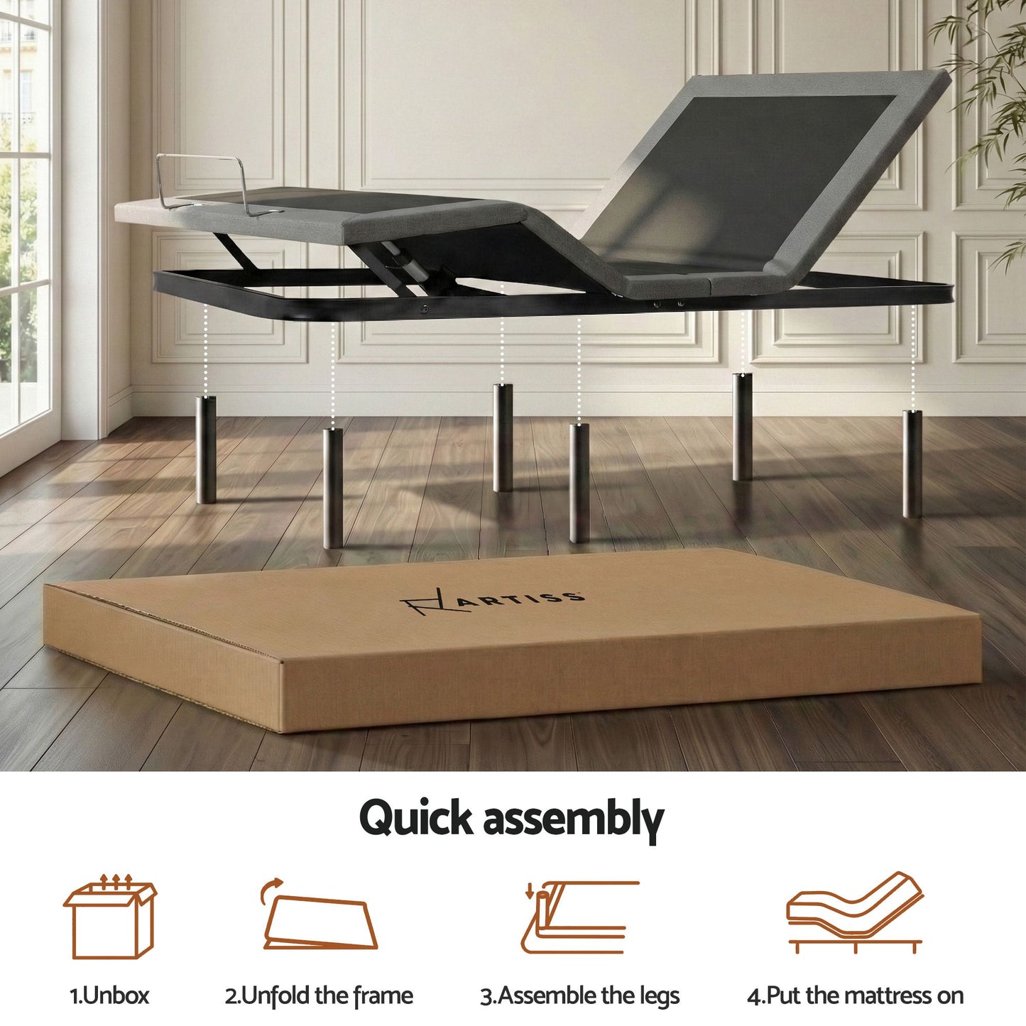 Artiss Double Bed Frame and Giselle Bedding Double Memory Foam Mattress Set, Electric Bed Base with Zero Gravity & 7 Zone Cooling Comfort for Back Pain Relief, Black & Grey,15cm Thickness