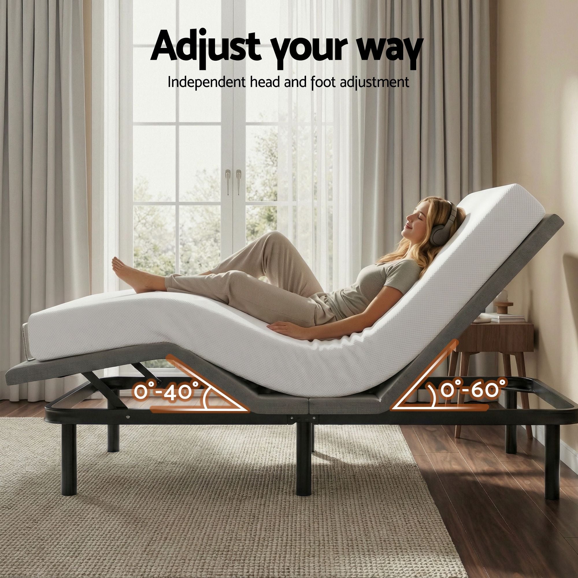 Artiss Queen size bed frame & Giselle Bedding Mattress Queen Combo, adjustable bed Base for Snoring Relief, Independent Head Foot Incline, Wireless Remote, Black,20cm Thickness