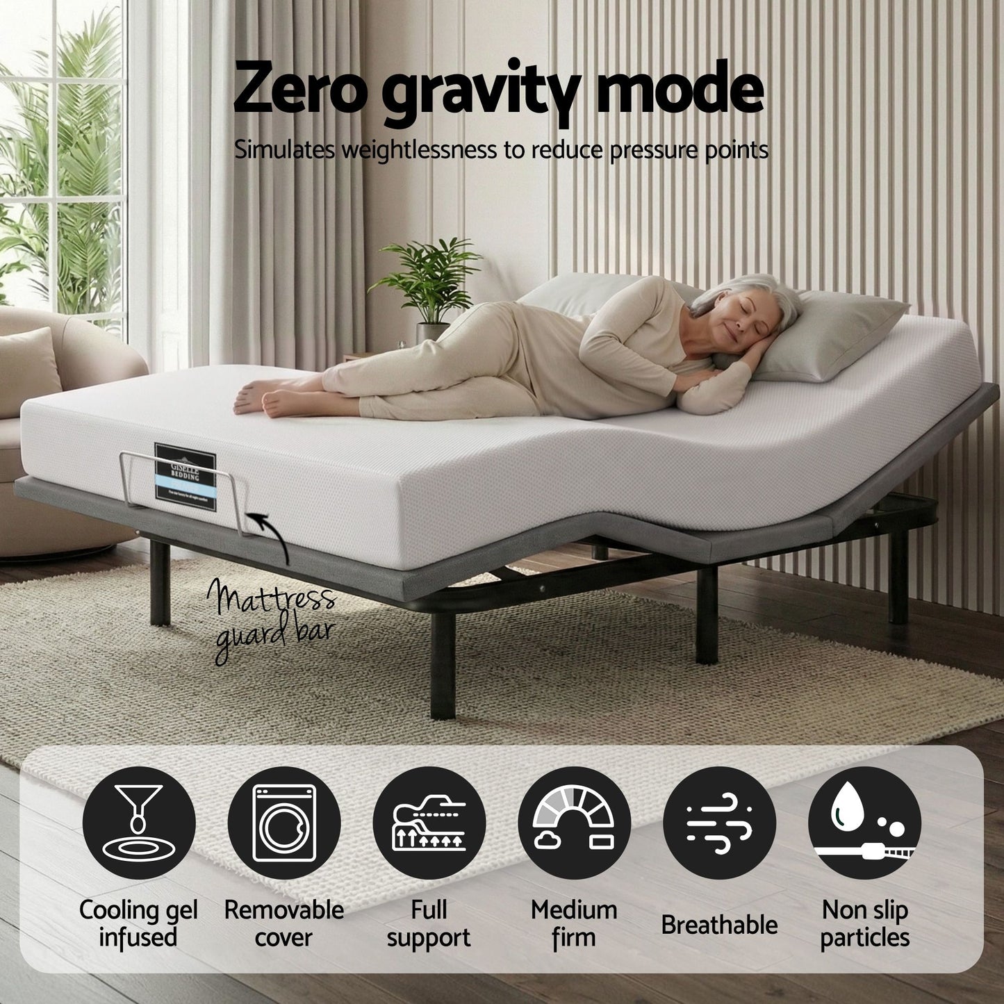Artiss Queen size bed frame & Giselle Bedding Mattress Queen Combo, adjustable bed Base for Snoring Relief, Independent Head Foot Incline, Wireless Remote, Black,20cm Thickness