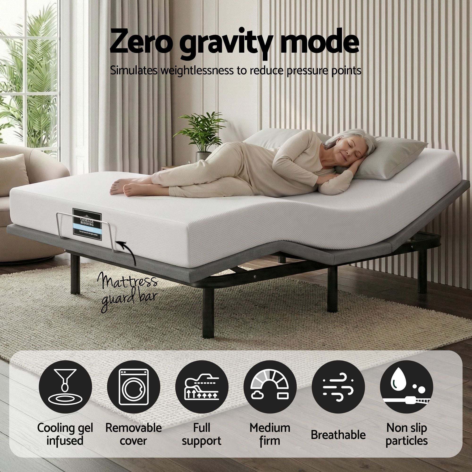 Artiss Queen size bed frame & Giselle Bedding Mattress Queen Combo, adjustable bed Base for Snoring Relief, Independent Head Foot Incline, Wireless Remote, Black,20cm Thickness