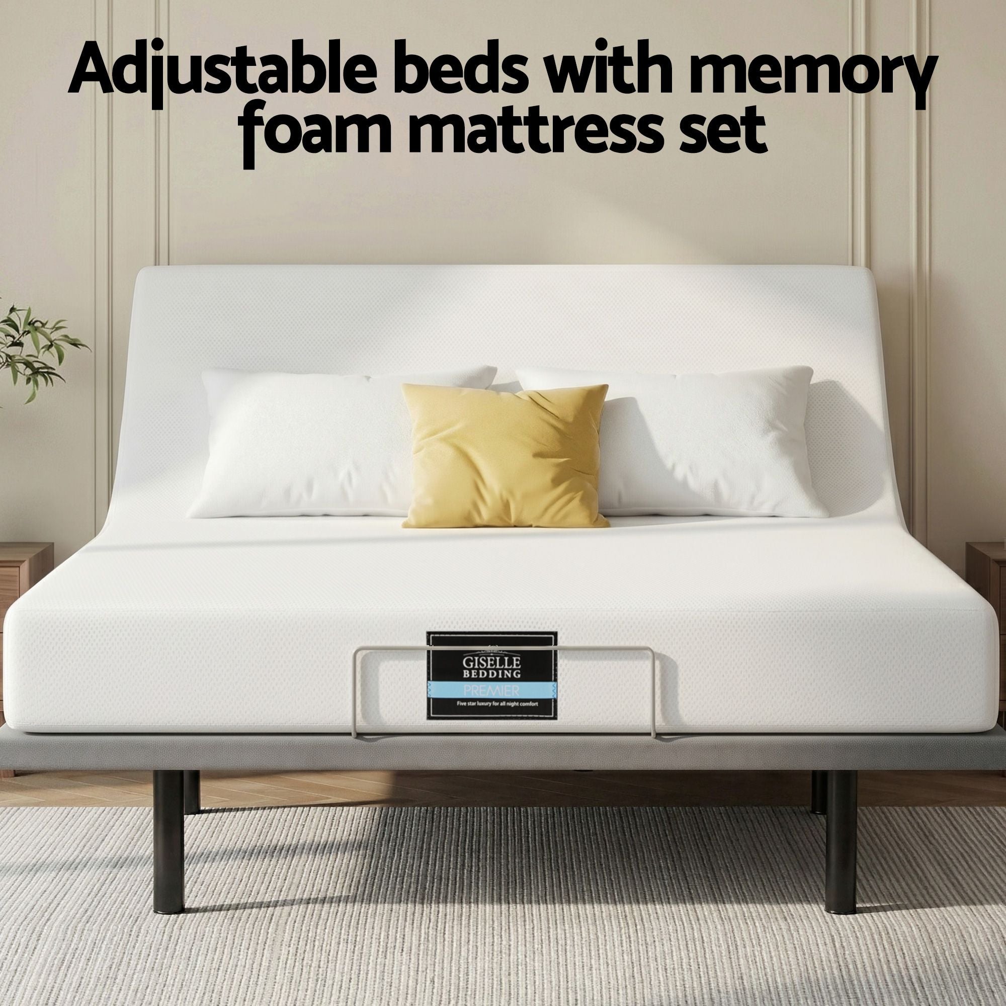 Artiss Queen size bed frame & Giselle Bedding Mattress Queen Combo, adjustable bed Base for Snoring Relief, Independent Head Foot Incline, Wireless Remote, Black,20cm Thickness