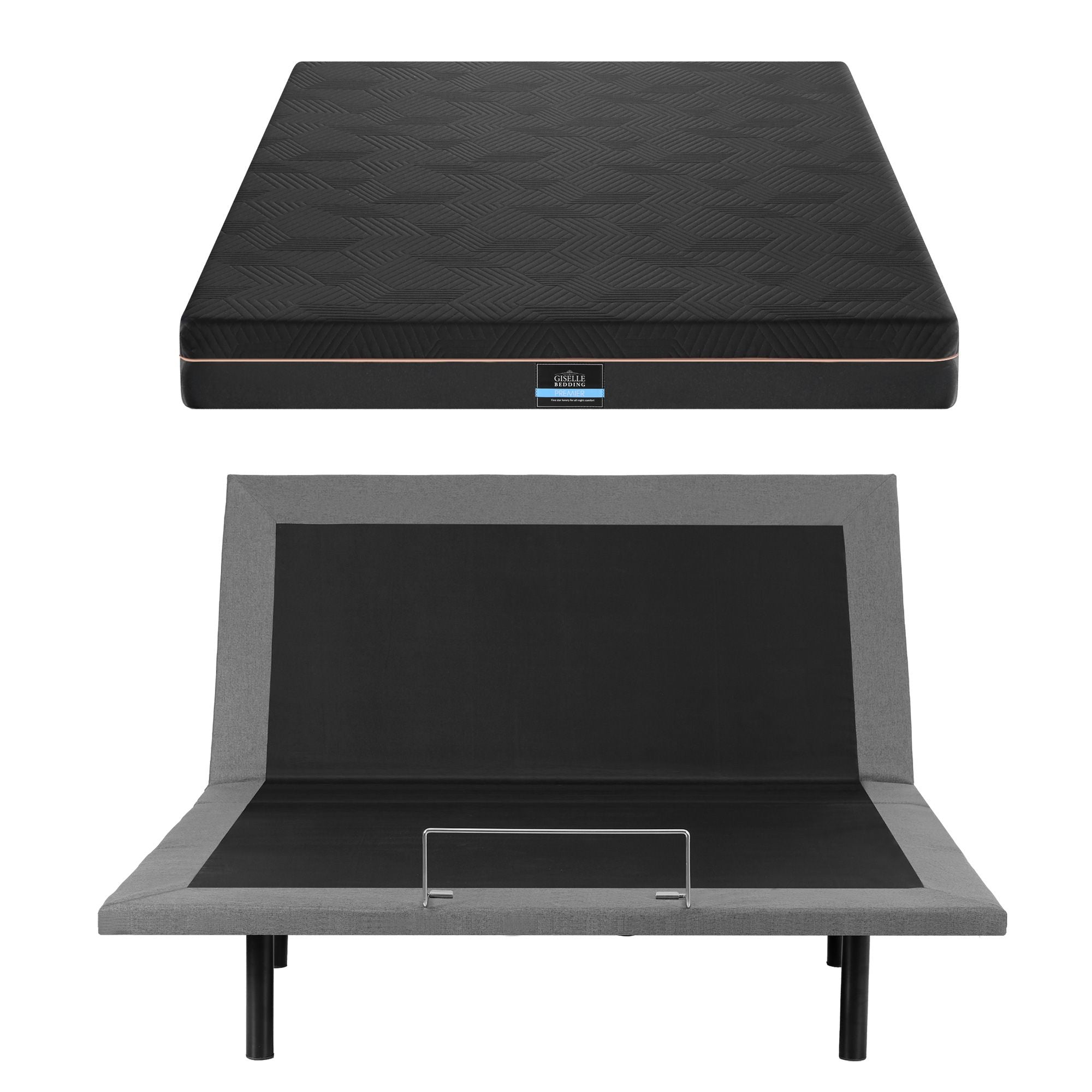 Artiss Queen size bed frame with Giselle Bedding Queen Mattress, adjustable bed Base Combo for Snoring Relief, Independent Head Foot Incline, Wireless Remote, Black,18cm Thickness