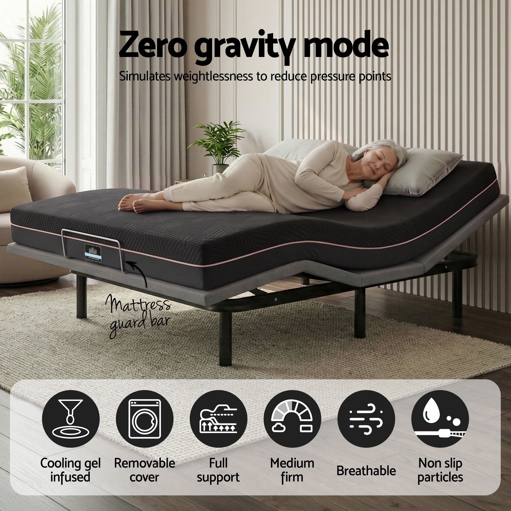 Artiss Queen size bed frame with Giselle Bedding Queen Mattress, adjustable bed Base Combo for Snoring Relief, Independent Head Foot Incline, Wireless Remote, Black,18cm Thickness