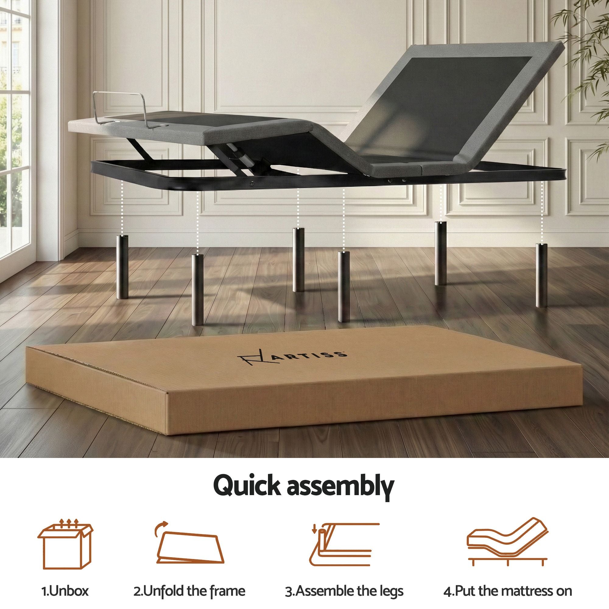 Artiss Queen size bed frame with Giselle Bedding Queen Mattress, adjustable bed Base Combo for Snoring Relief, Independent Head Foot Incline, Wireless Remote, Black,18cm Thickness