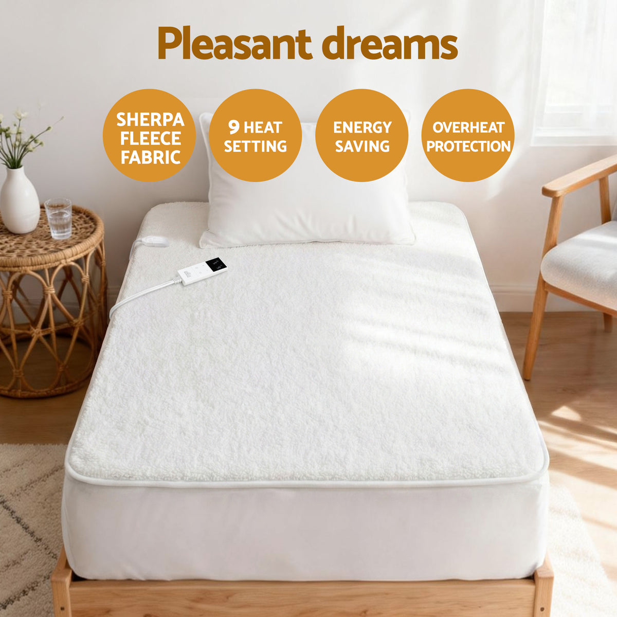 Giselle Electric Blanket LED Remote Sherpa Fleece Underlay Fully Fitted Machine Washable King Single
