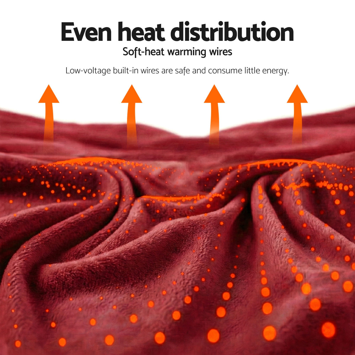 Giselle Electric Throw Rug Double Size 200x180cm Fleece Flannel Heated Blanket Burgundy