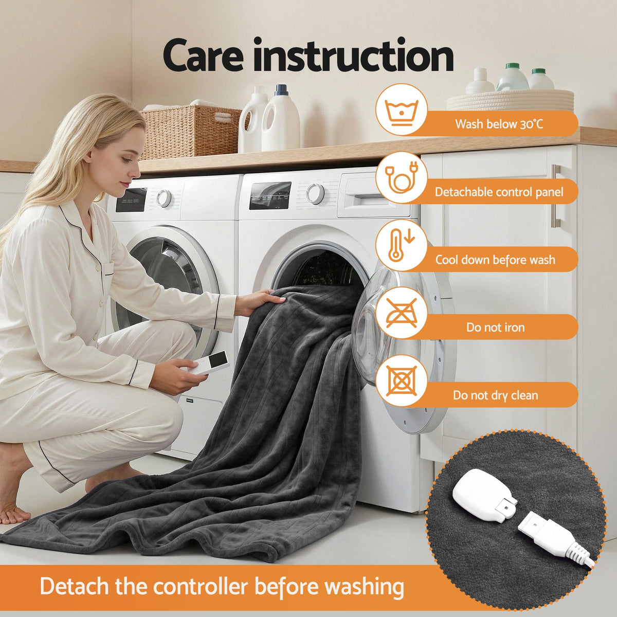Giselle Electric Throw Rug Double Size 200x180cm Coral Fleece Heated Blanket Grey