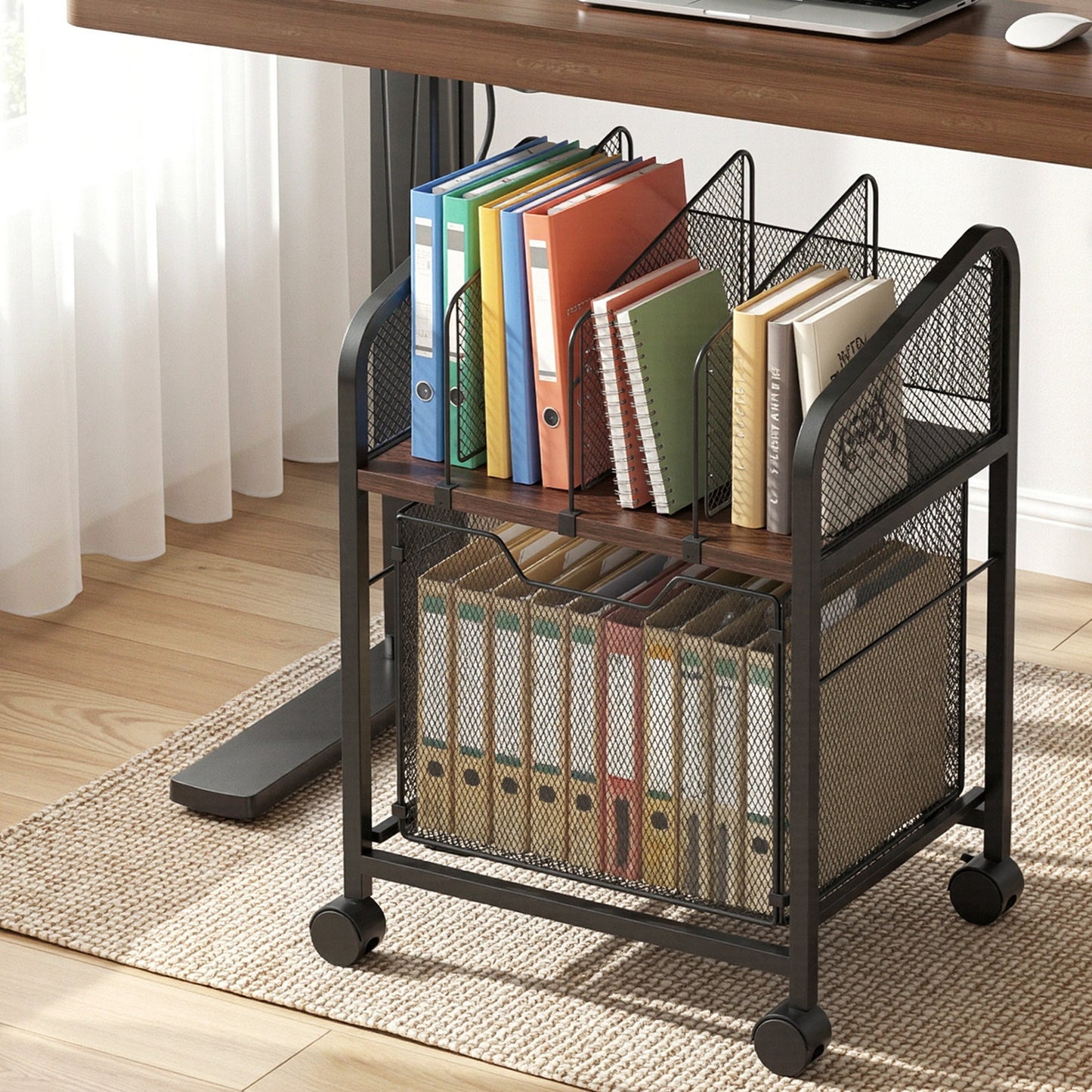 Artiss Mobile File Cabinet Rolling with Locking Wheels Wood Top Compact Storage Organiser Black