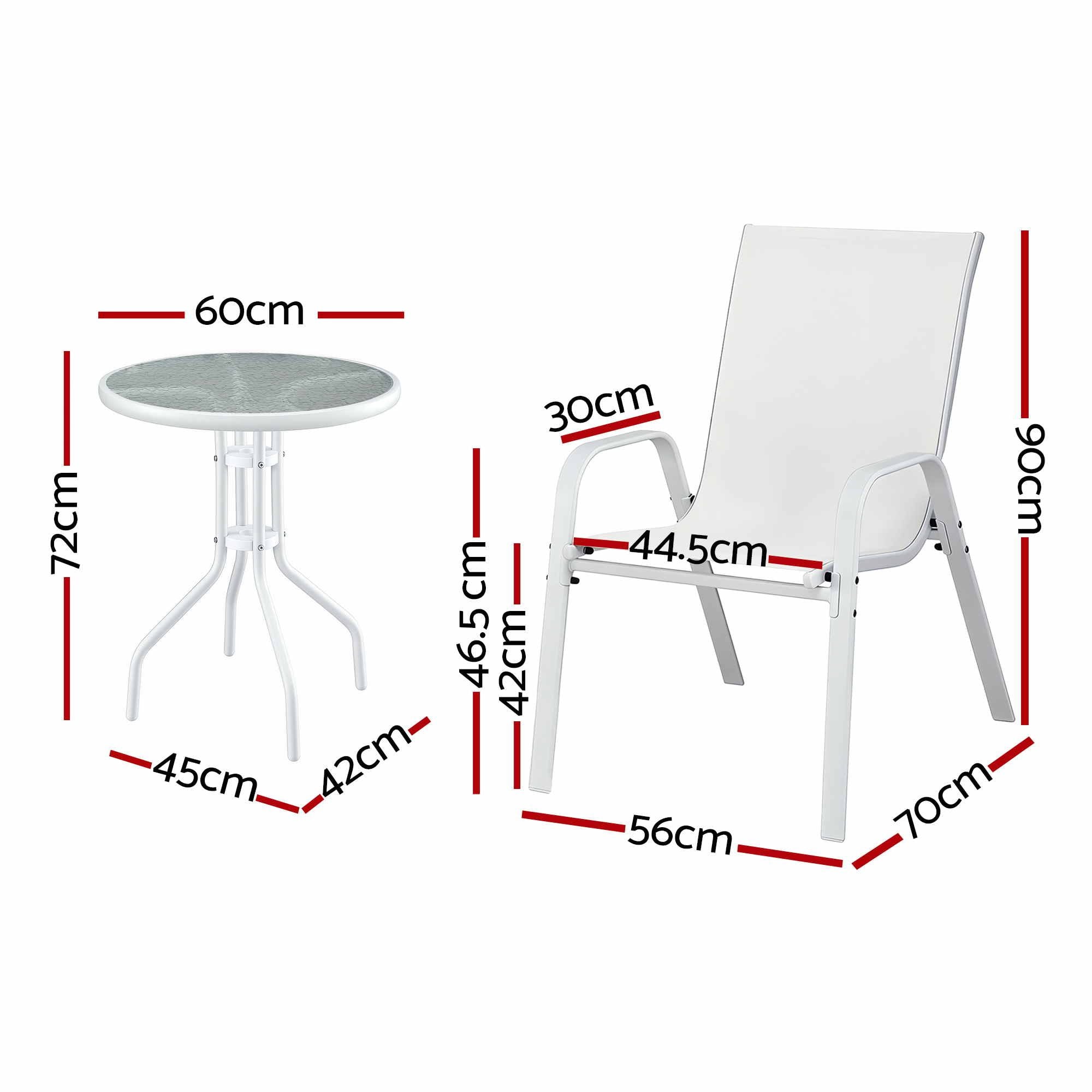 Gardeon 3PC Outdoor Bistro Set Table and Chairs Stackable Patio Furniture White