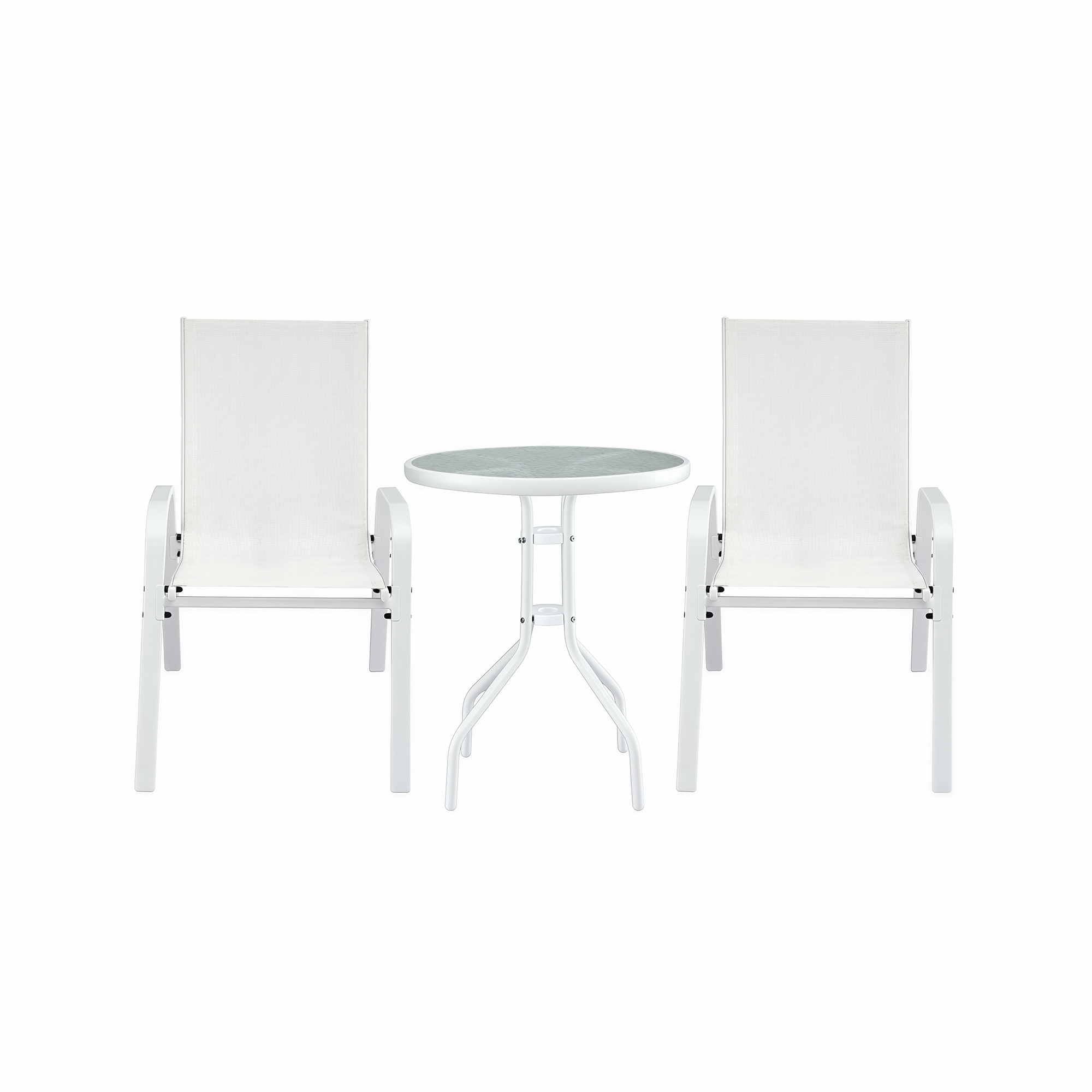 Gardeon 3PC Outdoor Bistro Set Table and Chairs Stackable Patio Furniture White
