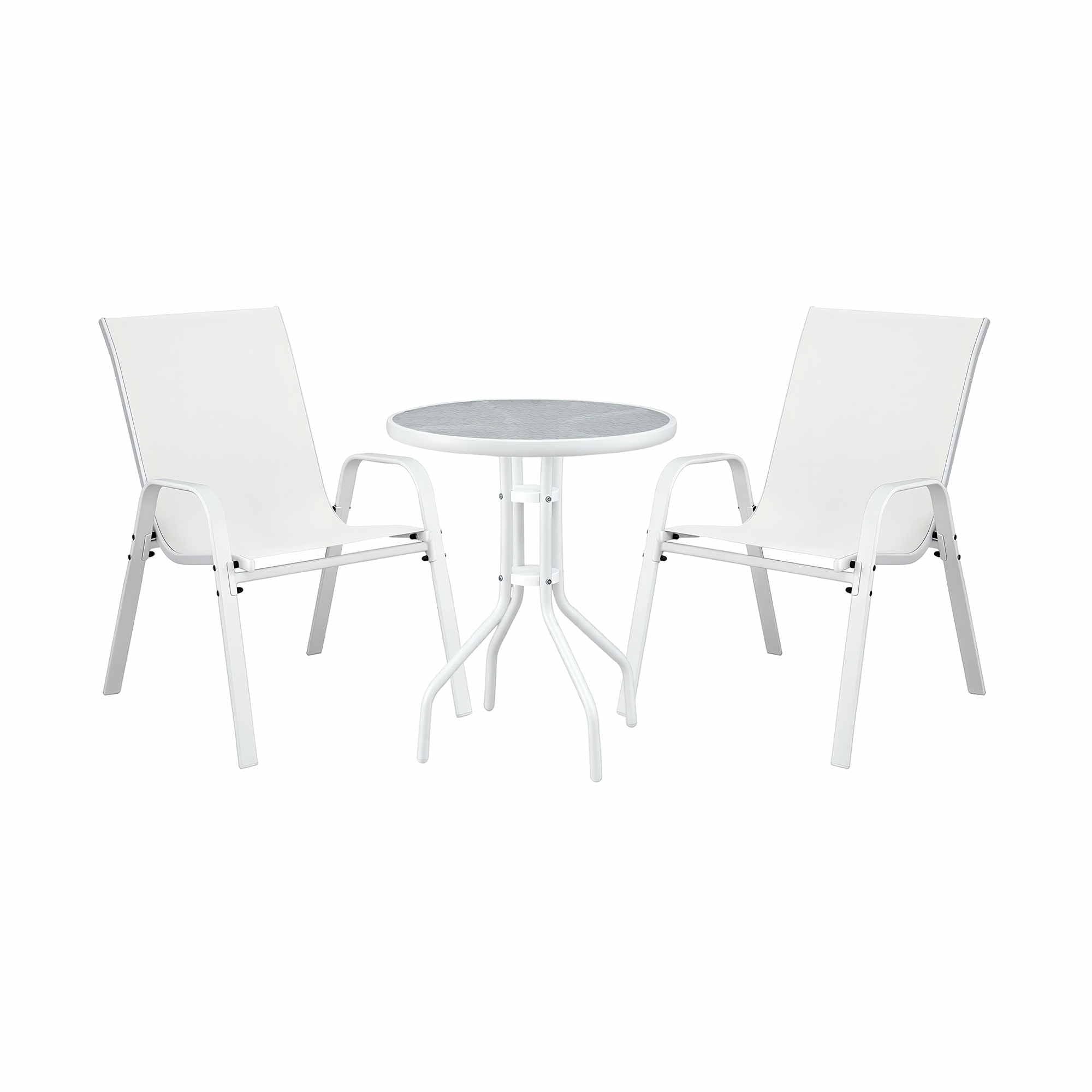Gardeon 3PC Outdoor Bistro Set Table and Chairs Stackable Patio Furniture White
