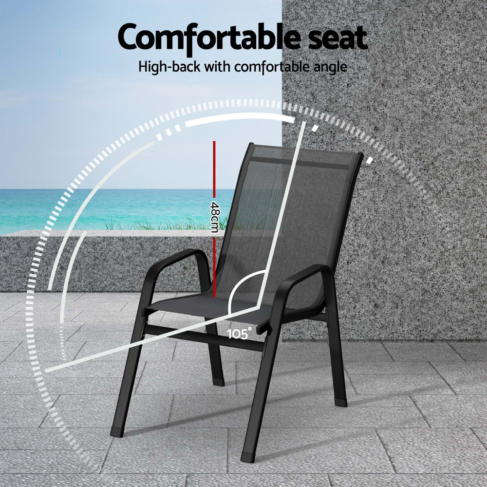 Gardeon 4PC Outdoor Dining Chairs Stackable Lounge Chair Patio Furniture Grey