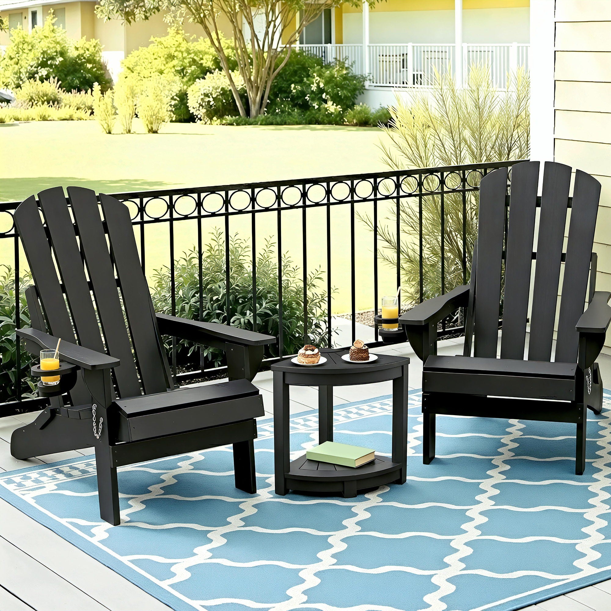 Gardeon Outdoor Table and Chairs HDPE Folding Adirondack Beach Chair Patio Furniture Black