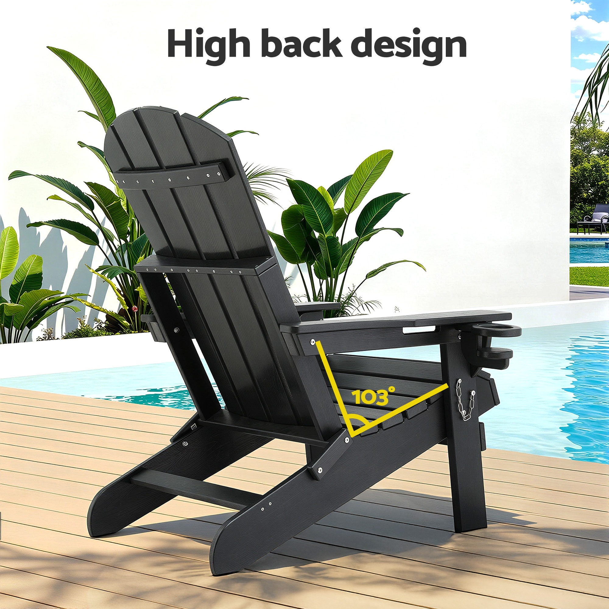 Gardeon Outdoor Table and Chairs HDPE Folding Adirondack Beach Chair Patio Furniture Black