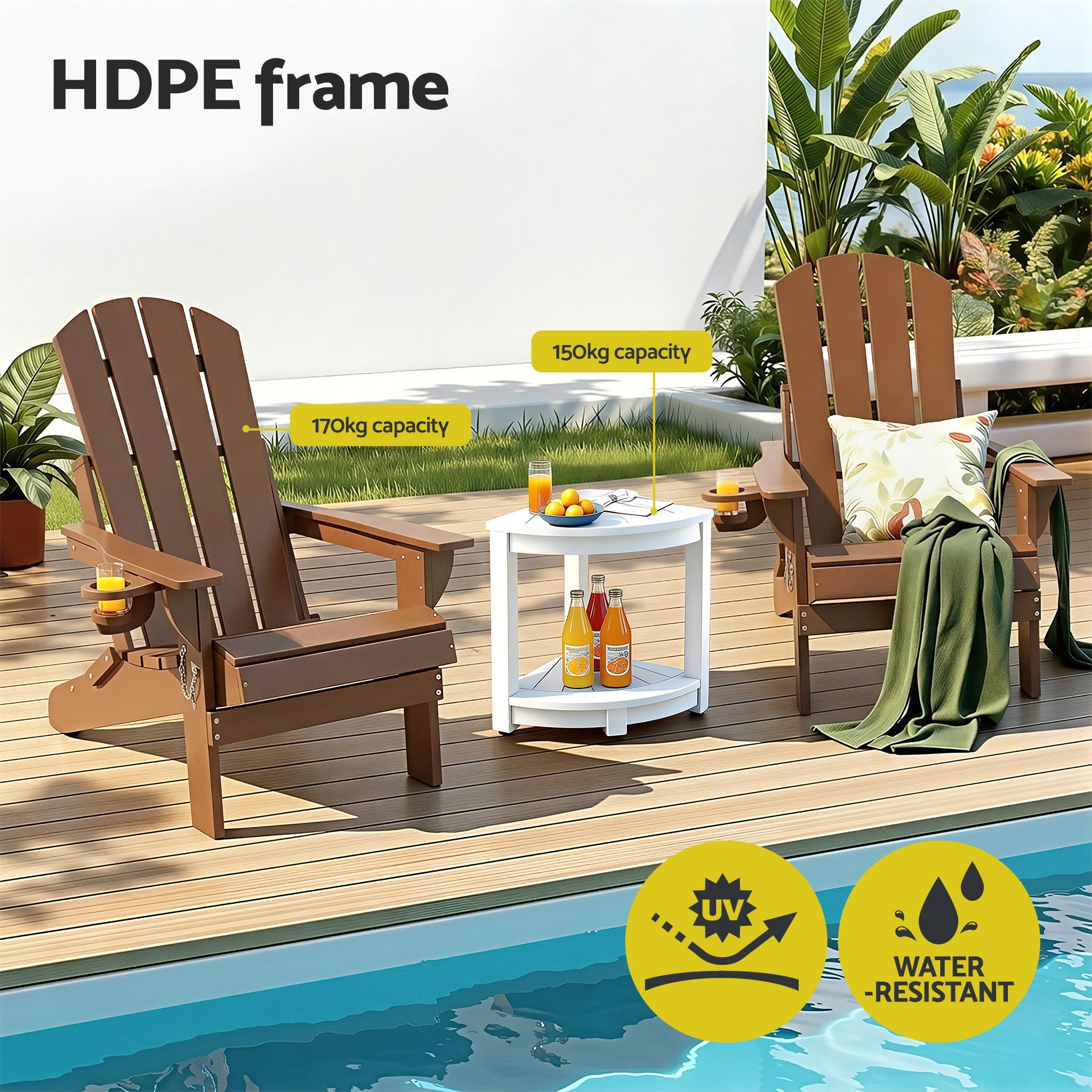 Gardeon Outdoor Table and Chairs HDPE Folding Adirondack Beach Chair Patio Furniture