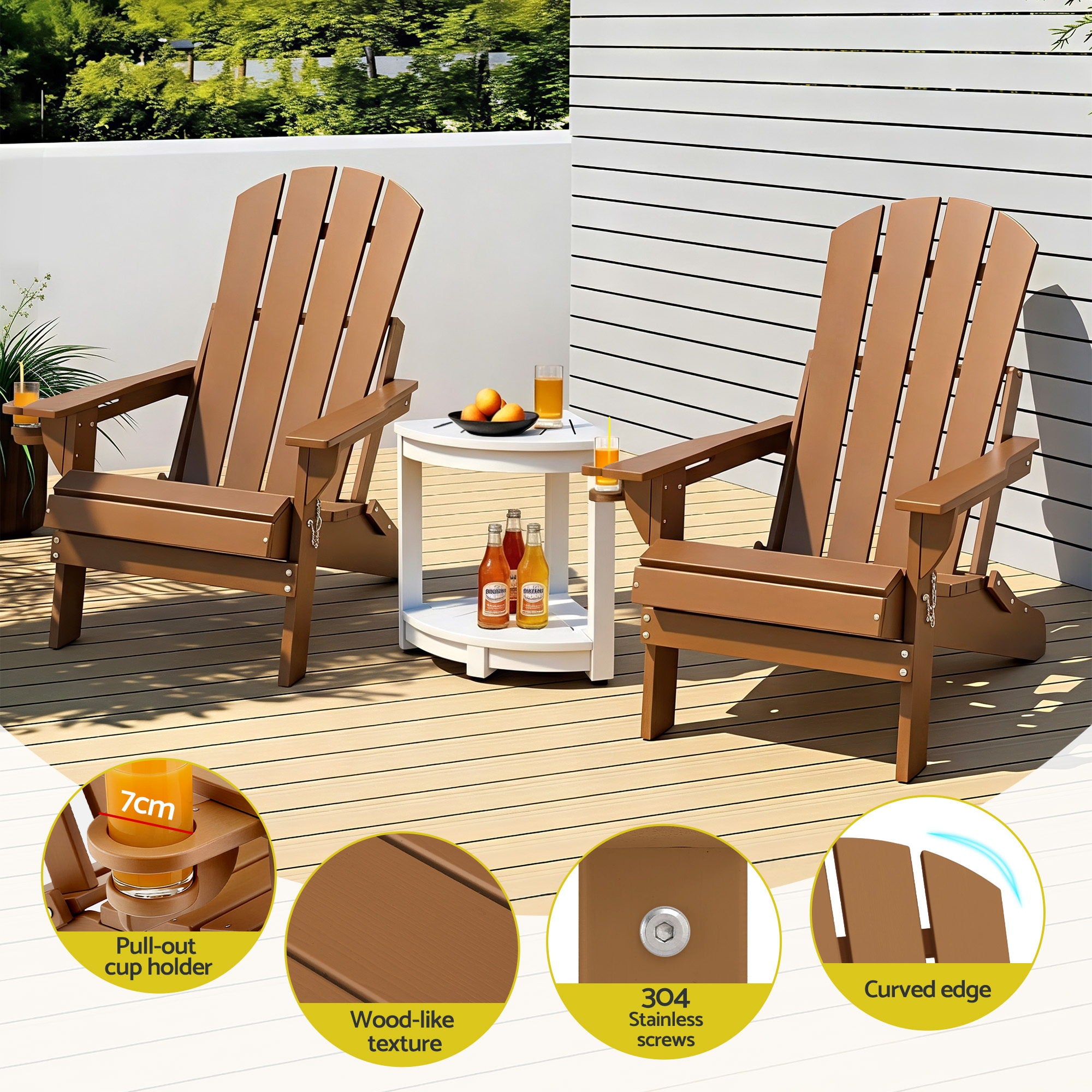 Gardeon Outdoor Table and Chairs HDPE Folding Adirondack Beach Chair Patio Furniture