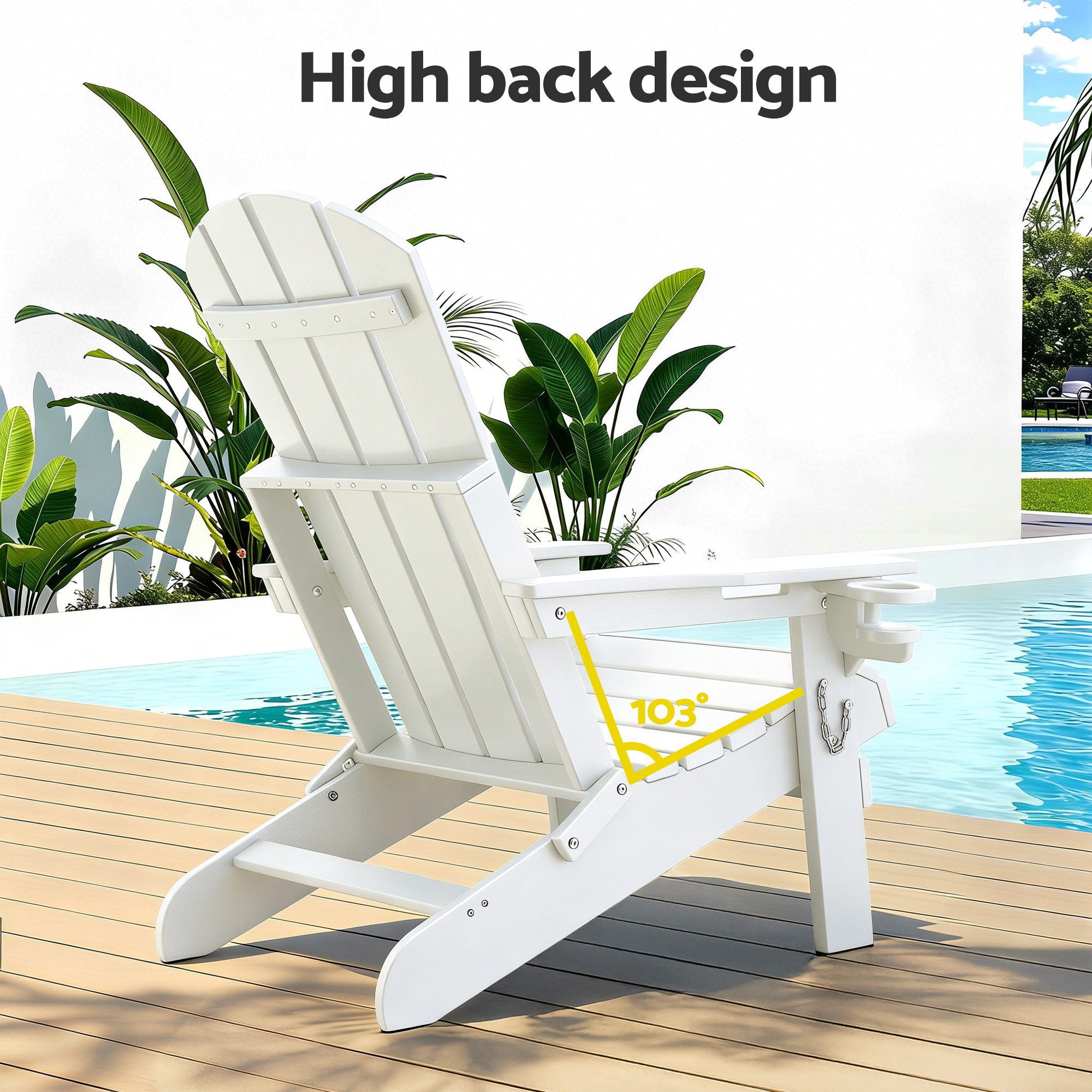 Gardeon Outdoor Table and Chairs HDPE Folding Adirondack Beach Chair Patio Furniture White
