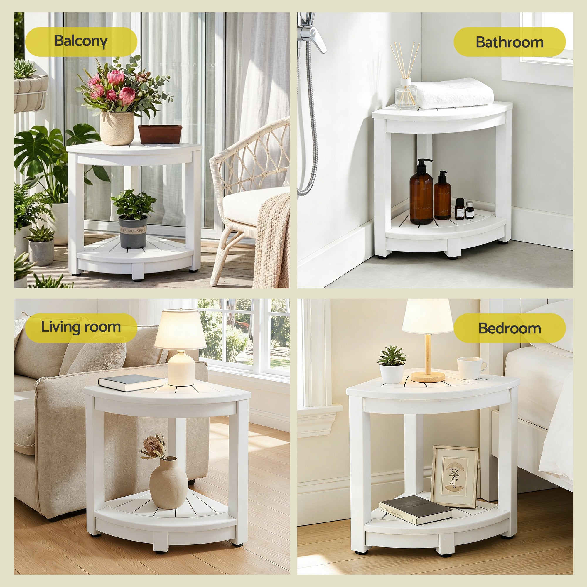 Gardeon Outdoor Coffee Side Table HDPE Desk Corner Shower Stool Bench Seat with Storage Shelf White