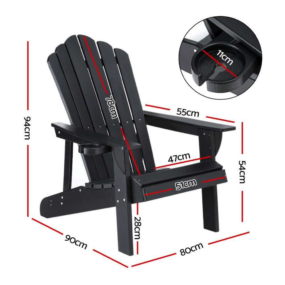 Gardeon Outdoor Chairs HDPE Adirondack Beach Chair Sun Lounge Patio Furniture Garden Black