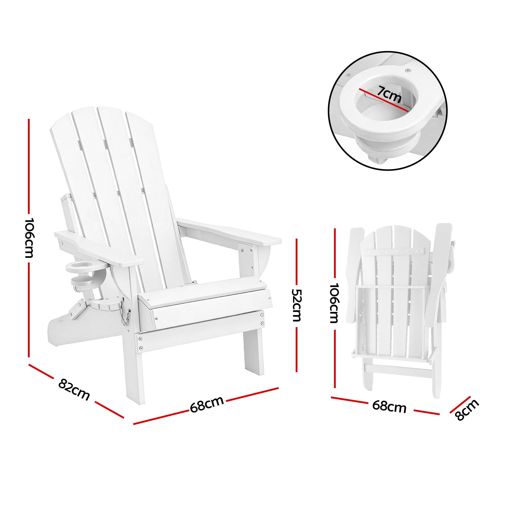 Gardeon Outdoor Chairs Folding Adirondack Beach Chair HDPE Sun Lounge Patio Furniture Garden White
