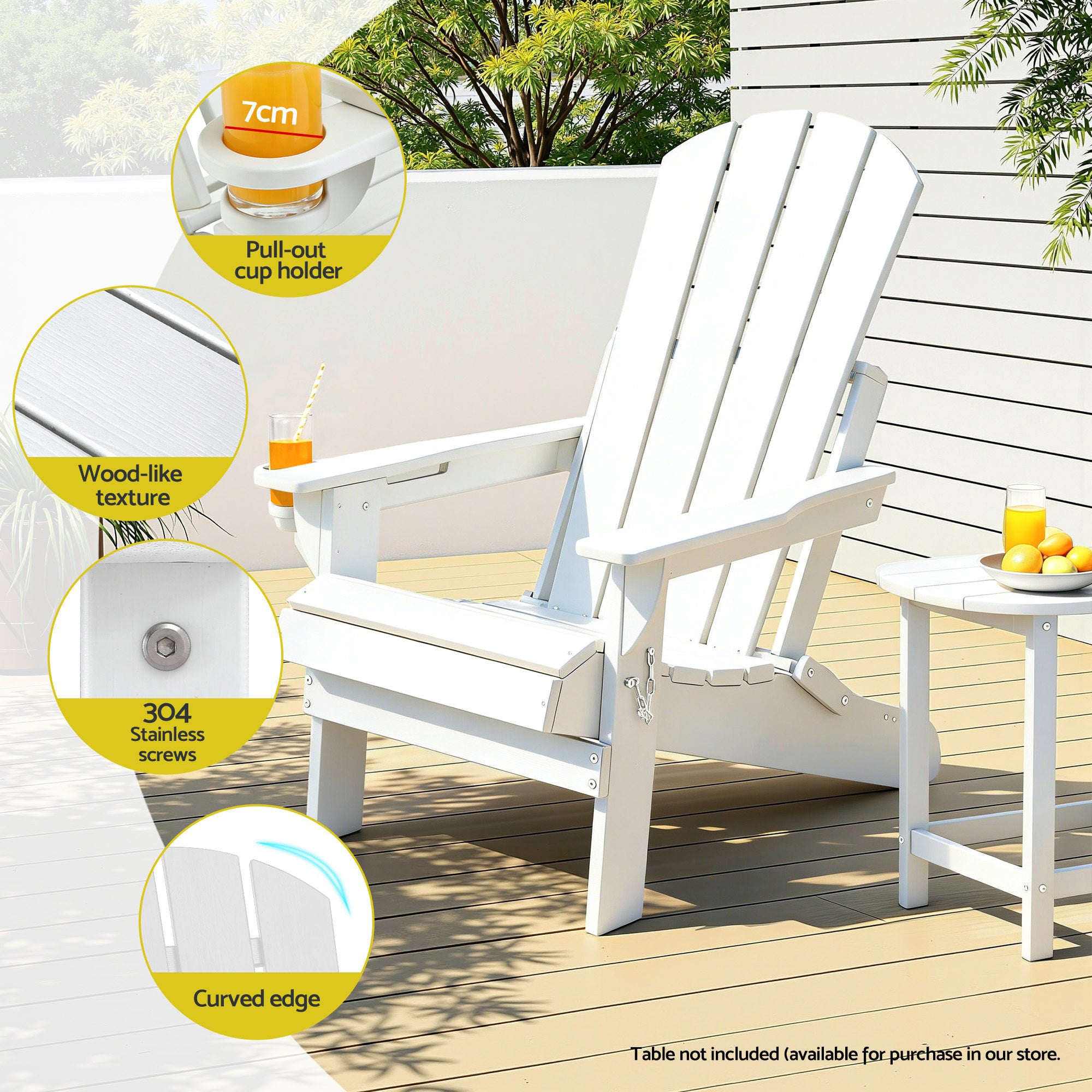 Gardeon Outdoor Chairs Folding Adirondack Beach Chair HDPE Sun Lounge Patio Furniture Garden White