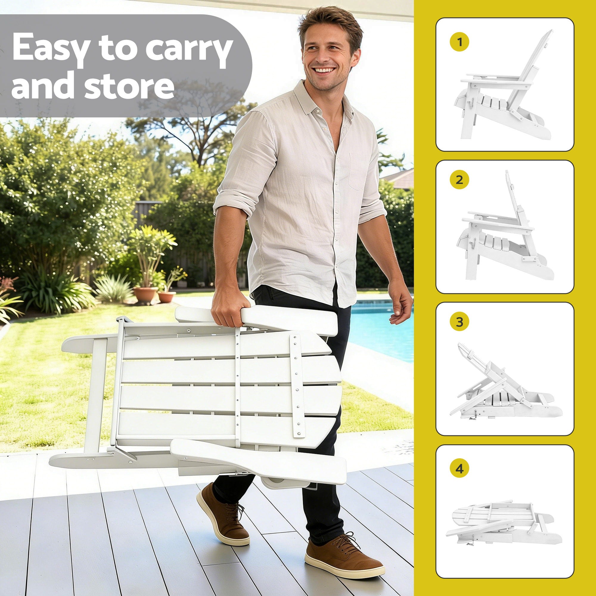 Gardeon Outdoor Chairs Folding Adirondack Beach Chair HDPE Sun Lounge Patio Furniture Garden White