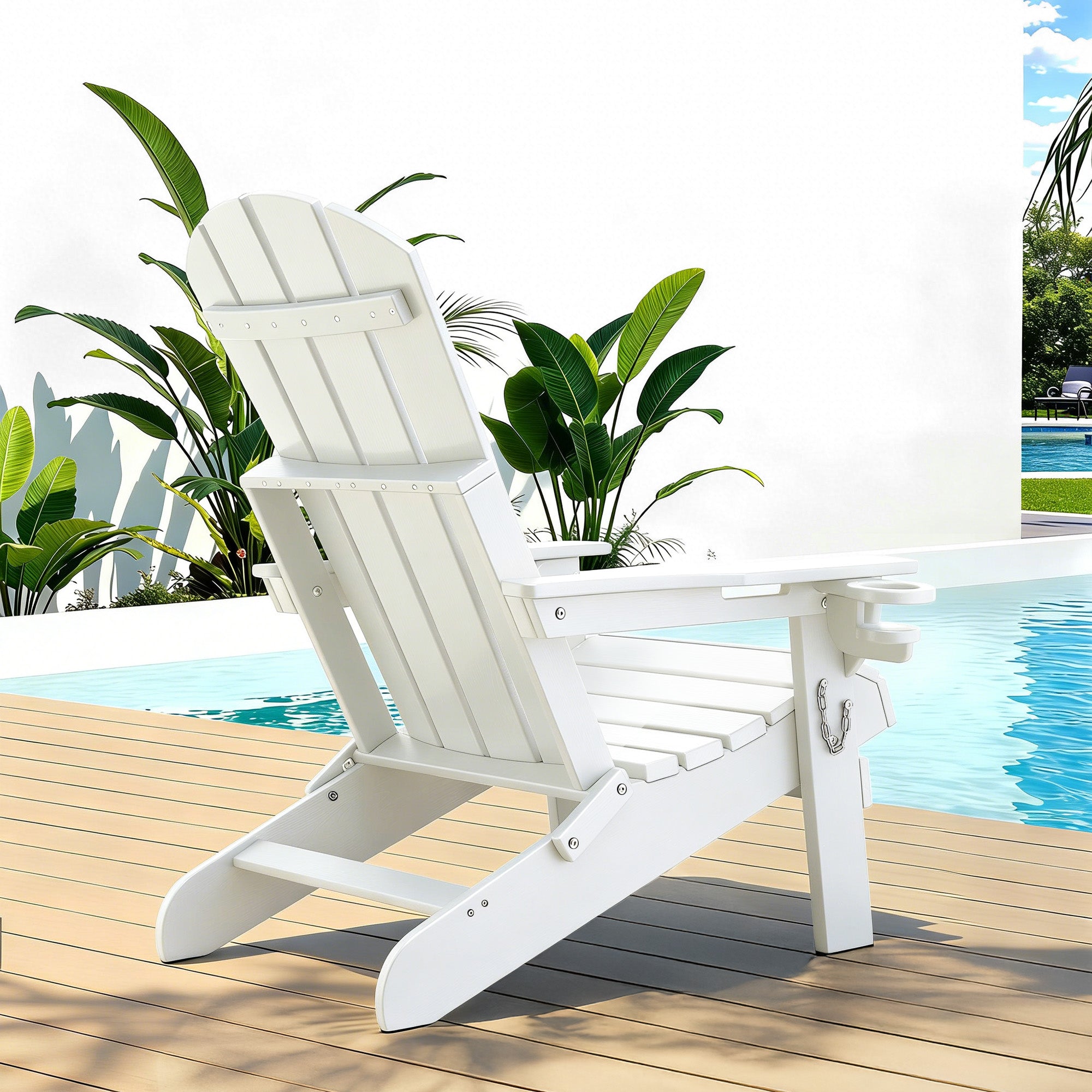 Gardeon Outdoor Chairs Folding Adirondack Beach Chair HDPE Sun Lounge Patio Furniture Garden White
