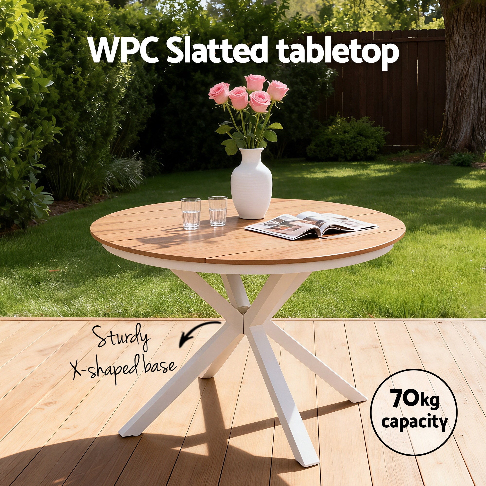 Gardeon Outdoor Dining Table 108CM Aluminum Frame WPC Top Desk Patio Furniture