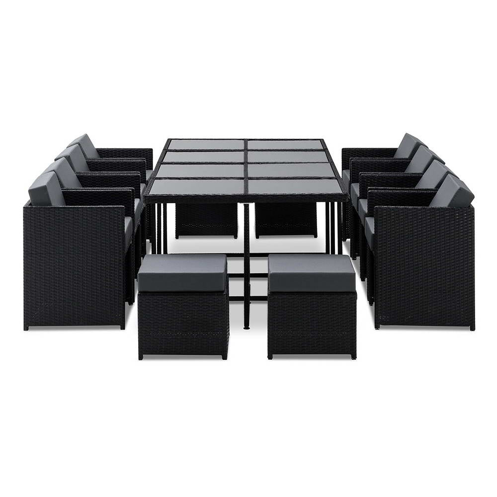 Gardeon Outdoor Dining Set 13 Piece Wicker Table Chairs Setting Black