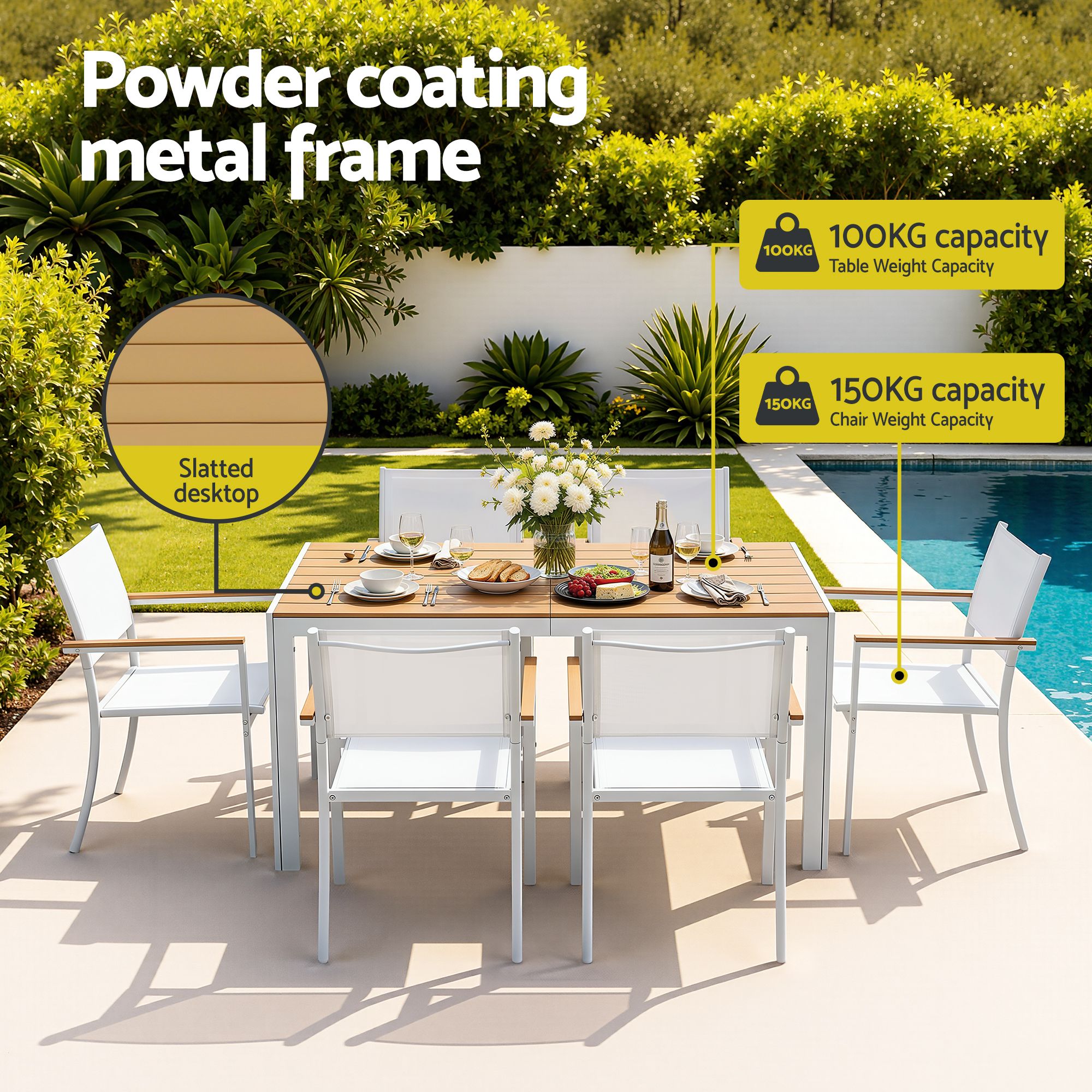 Gardeon 7PCS Outdoor Dining Set Table and Chairs Patio Garden Furniture Bistro Set White