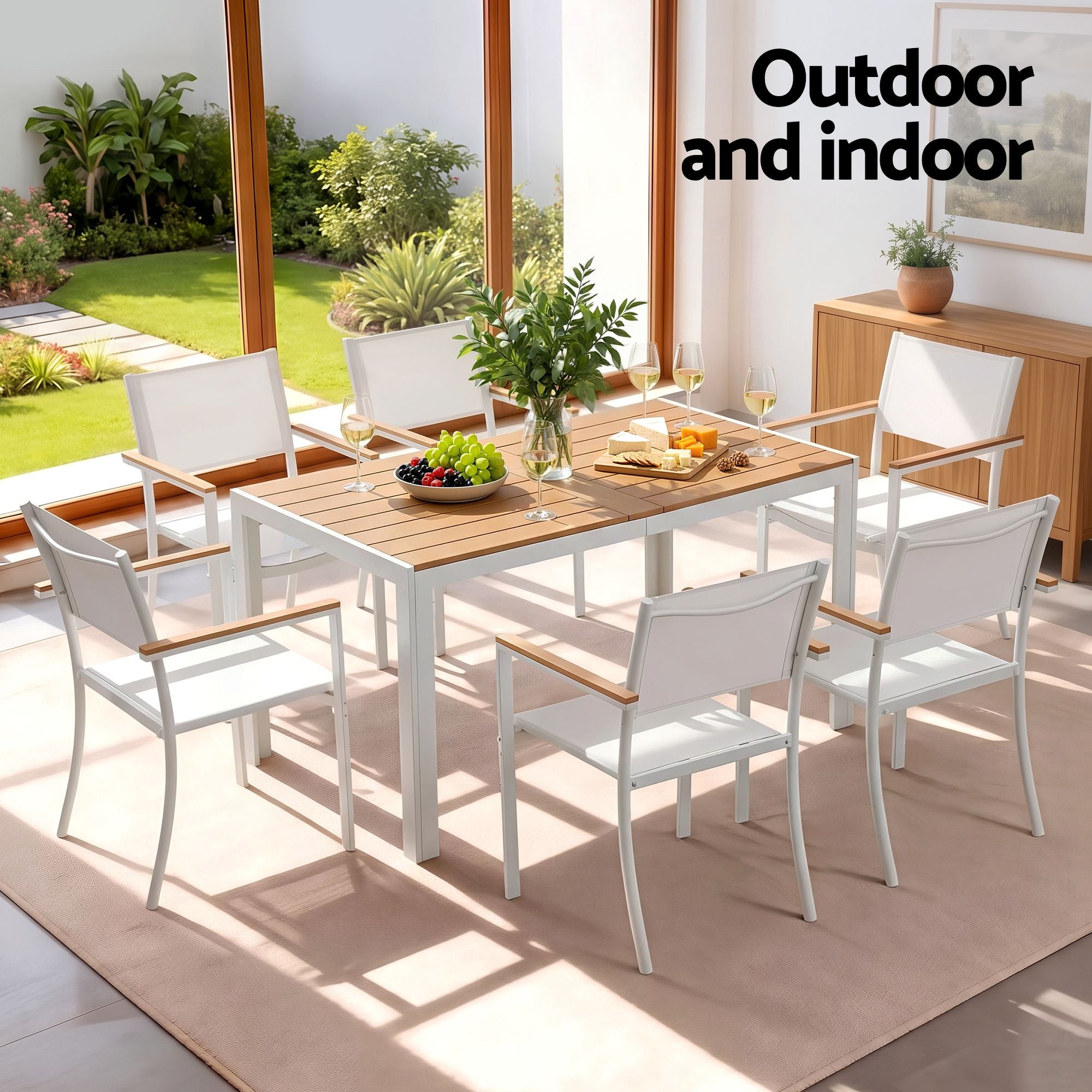 Gardeon 7PCS Outdoor Dining Set Table and Chairs Patio Garden Furniture Bistro Set White