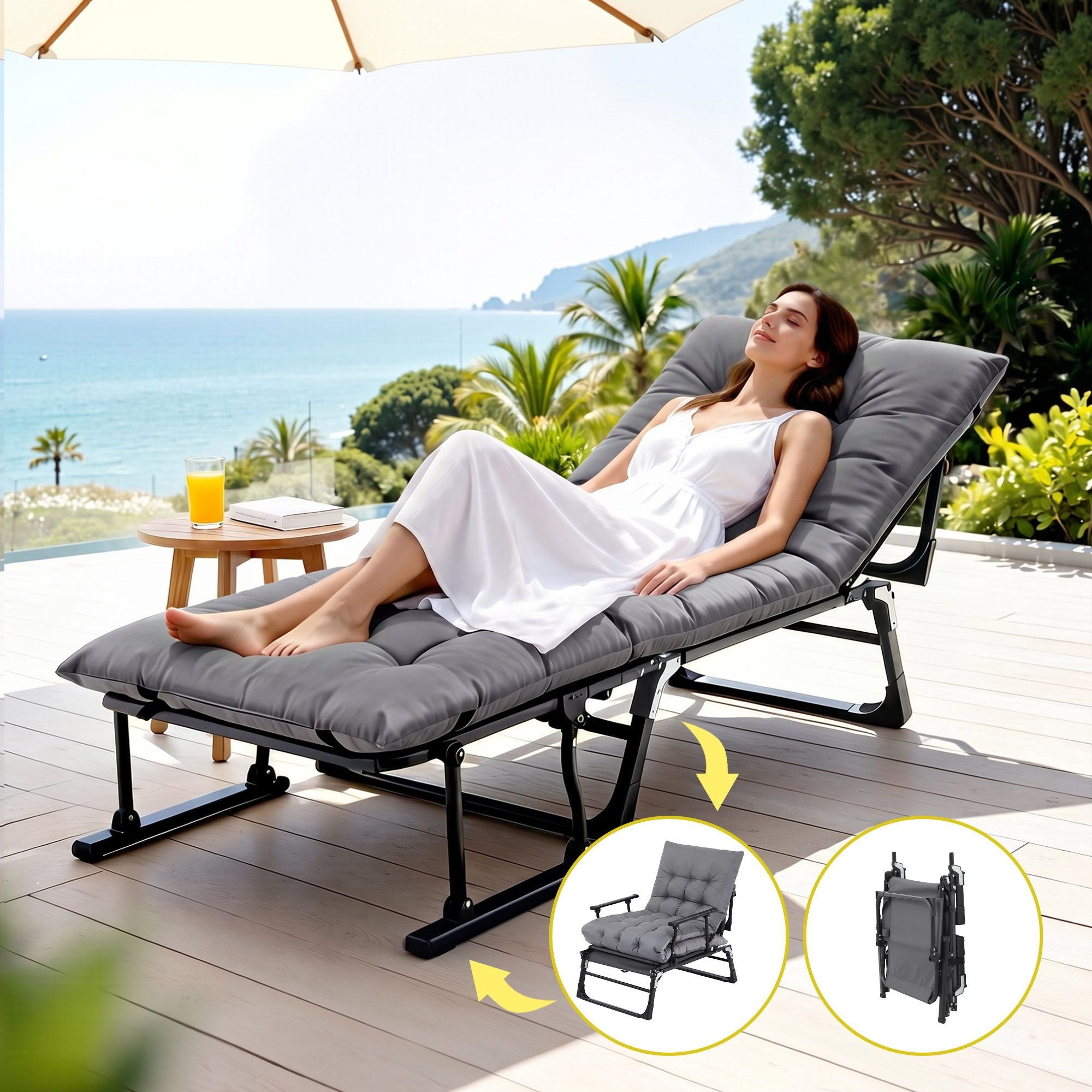 Gardeon 3-in-1 Sun Lounger Folding Camping Chair Adjustable Recliner Patio Furniture for Office Nap, Poolside