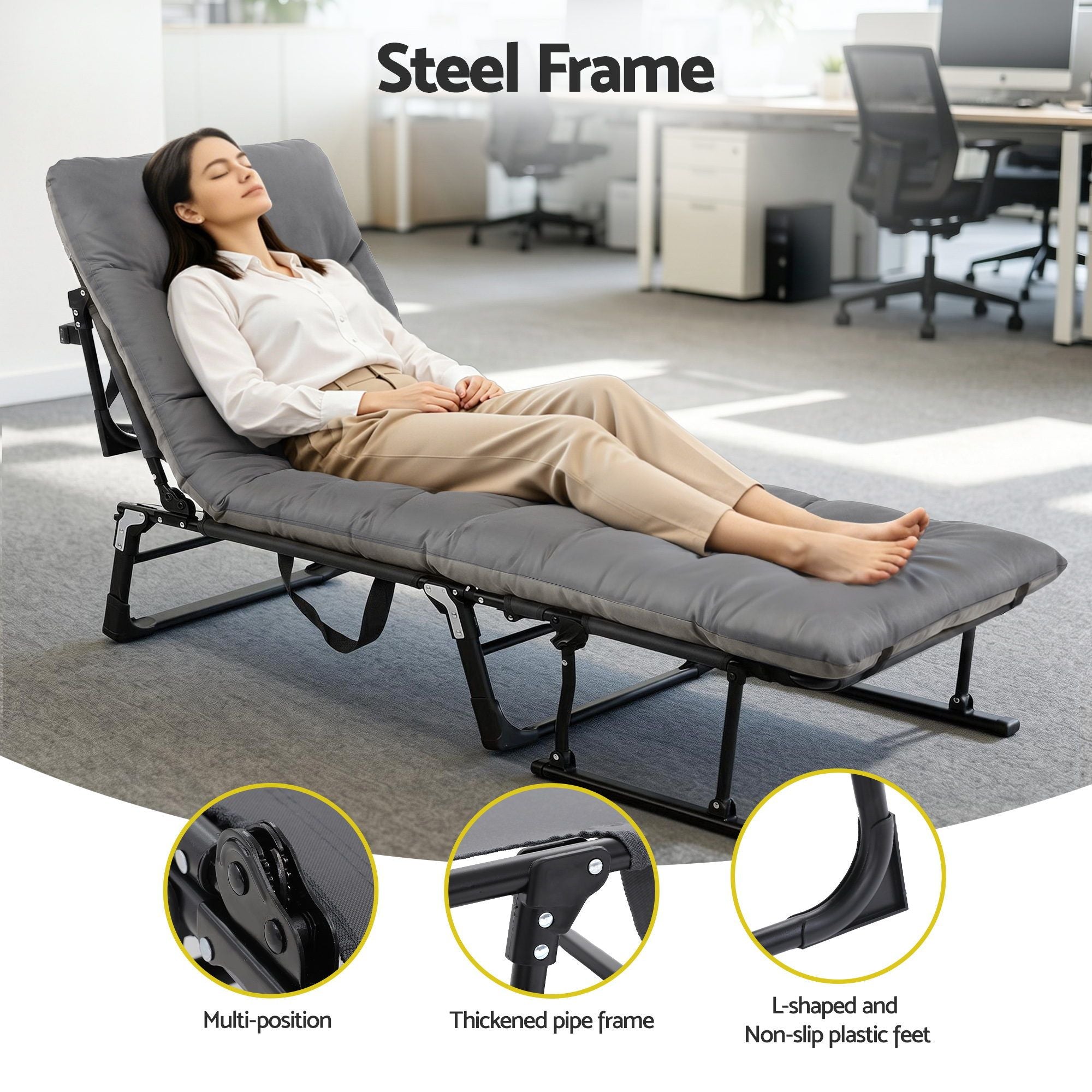 Gardeon 3-in-1 Sun Lounger Folding Camping Chair Adjustable Recliner Patio Furniture for Office Nap, Poolside