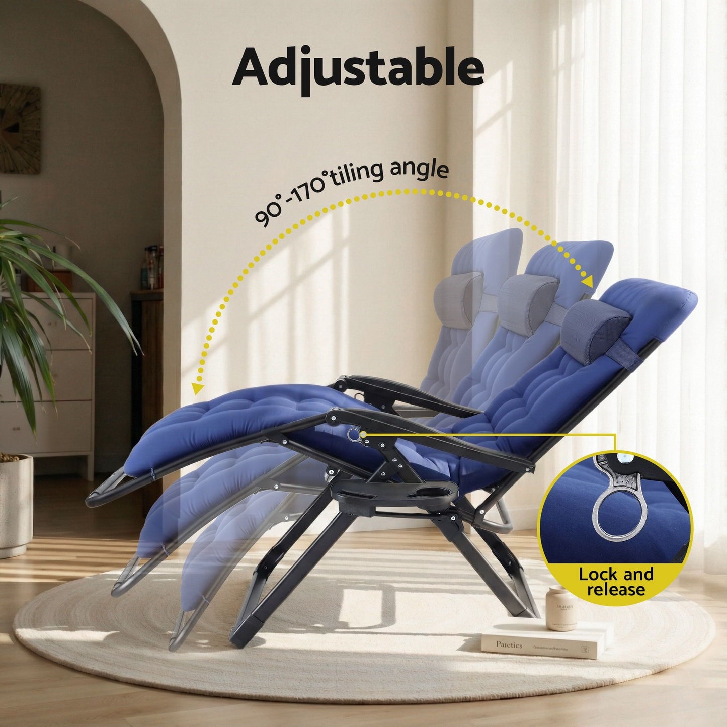 Gardeon Sun Lounge Lounger Folding Camping Zero Gravity Chair Outdoor Furniture XL Blue