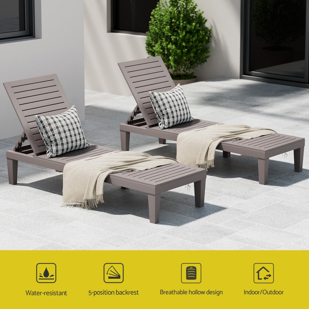 Gardeon Sun Lounge Adjustable Recliner Patio Outdoor Furniture Lightweight Brown