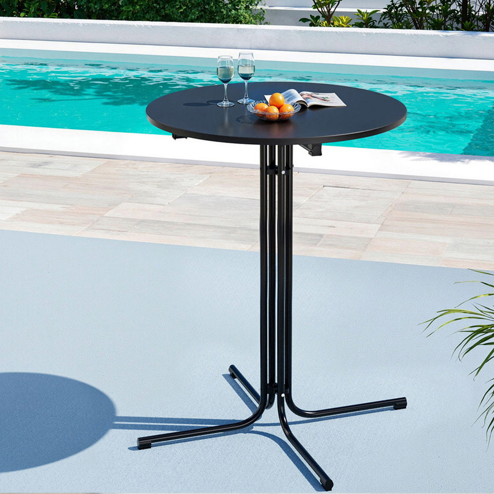 Gardeon Outdoor Bar Table Round Folding Desk Top 109cm Patio Furniture Black