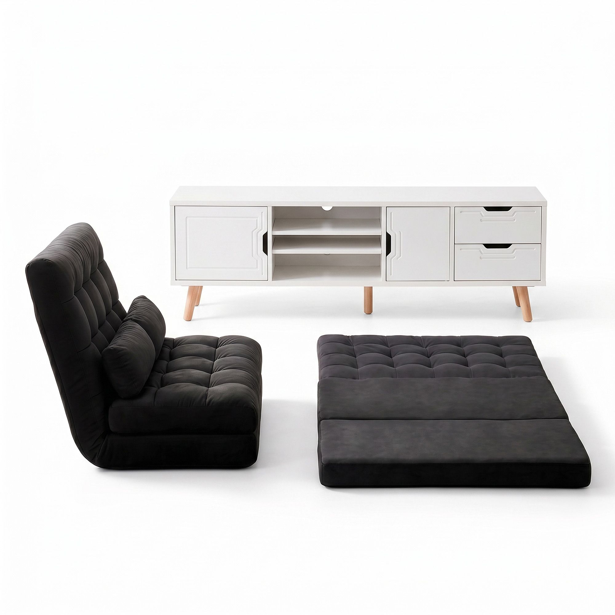 Artiss Sofa Bed Adjustable Floor Chair & TV Unit 120cm Entertainment Cabinet Set