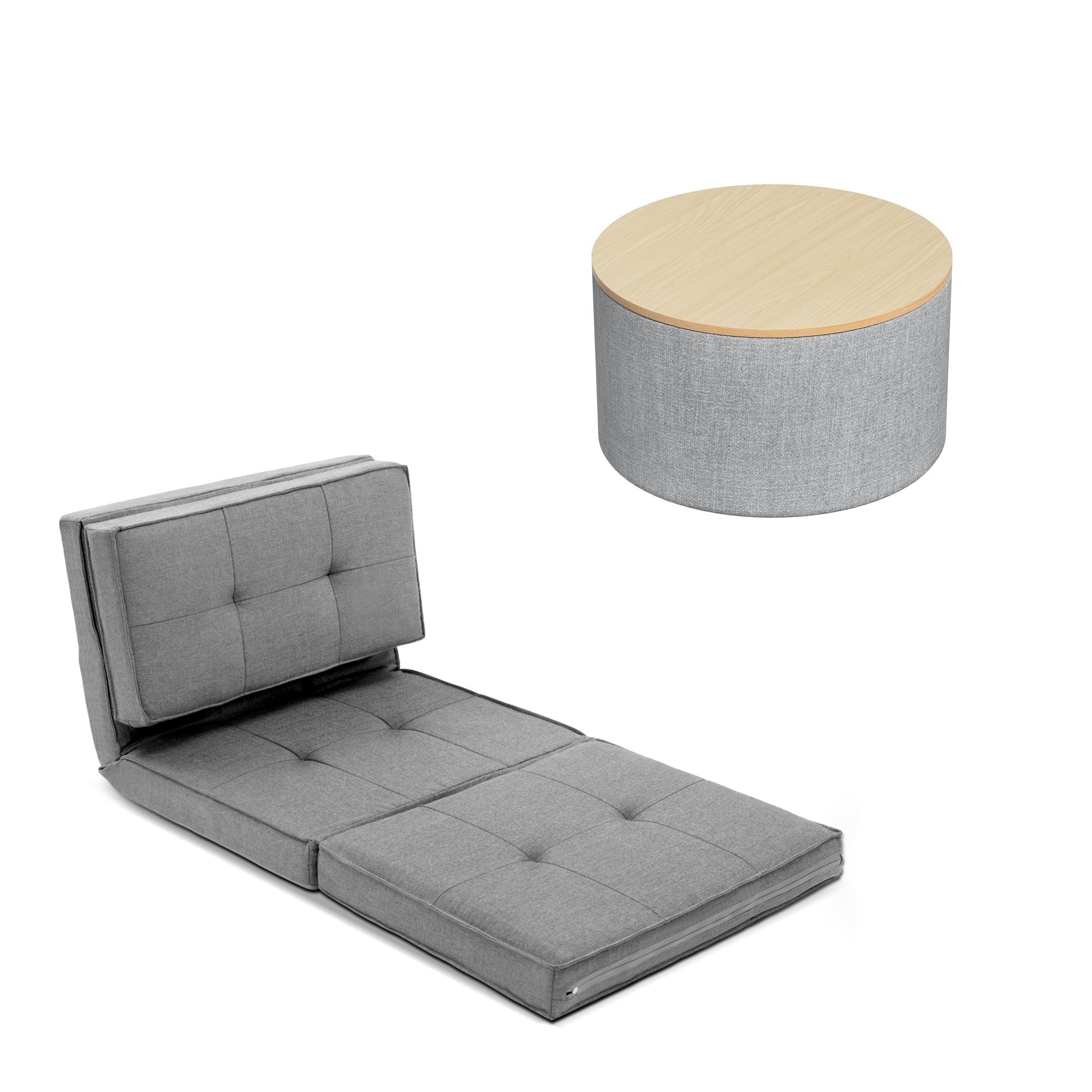 Artiss Recliner Adjustable Floor Chaise Lounge & Ottoman Foot Rest Grey Set