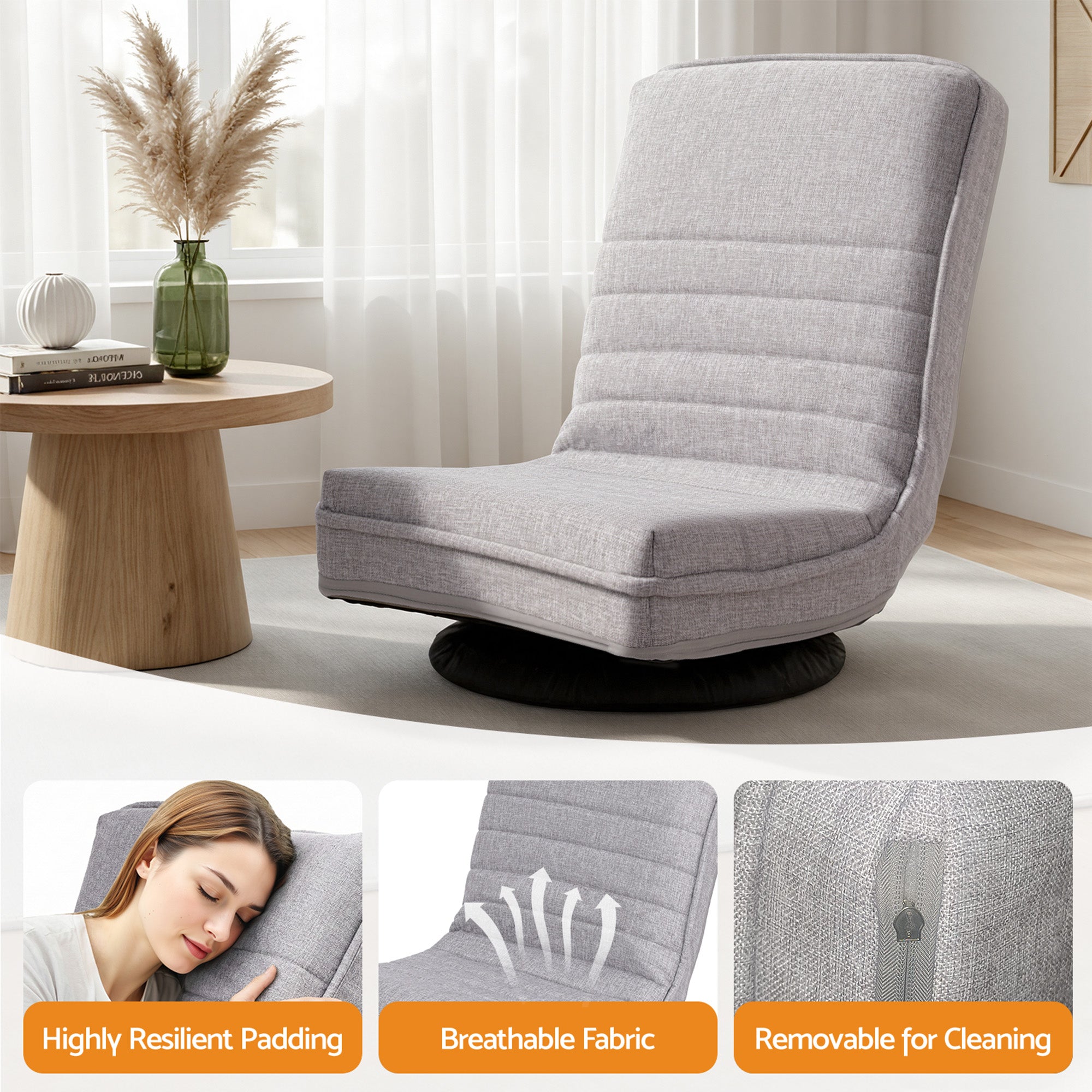 Artiss 2 Swivel Floor Chair 360 Adjustable Foldable Lounge Seat Floor Sofa Chair Grey