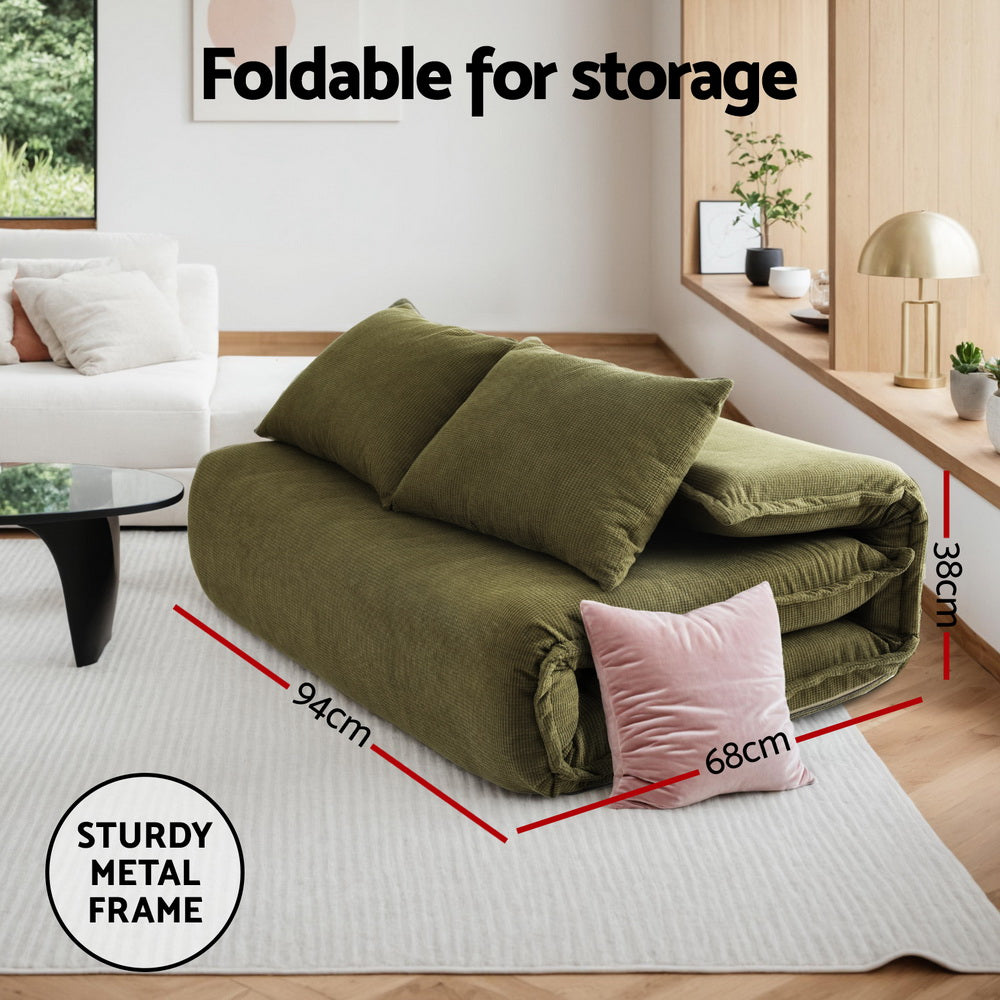 Artiss Floor Lounge Sofa Bed Foldable 2 Seater Green