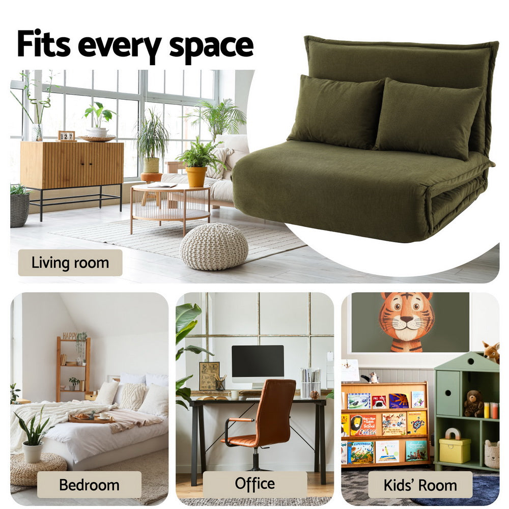 Artiss Floor Lounge Sofa Bed Foldable 2 Seater Green