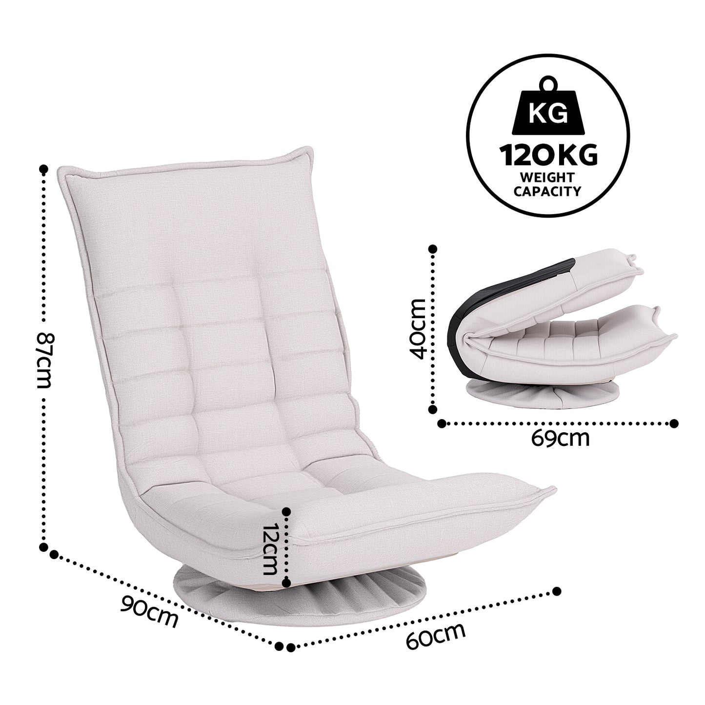 Artiss Swivel Floor Chair 5 Adjustable Foldable Lounge Seat Floor Sofa Chair Beige Grey