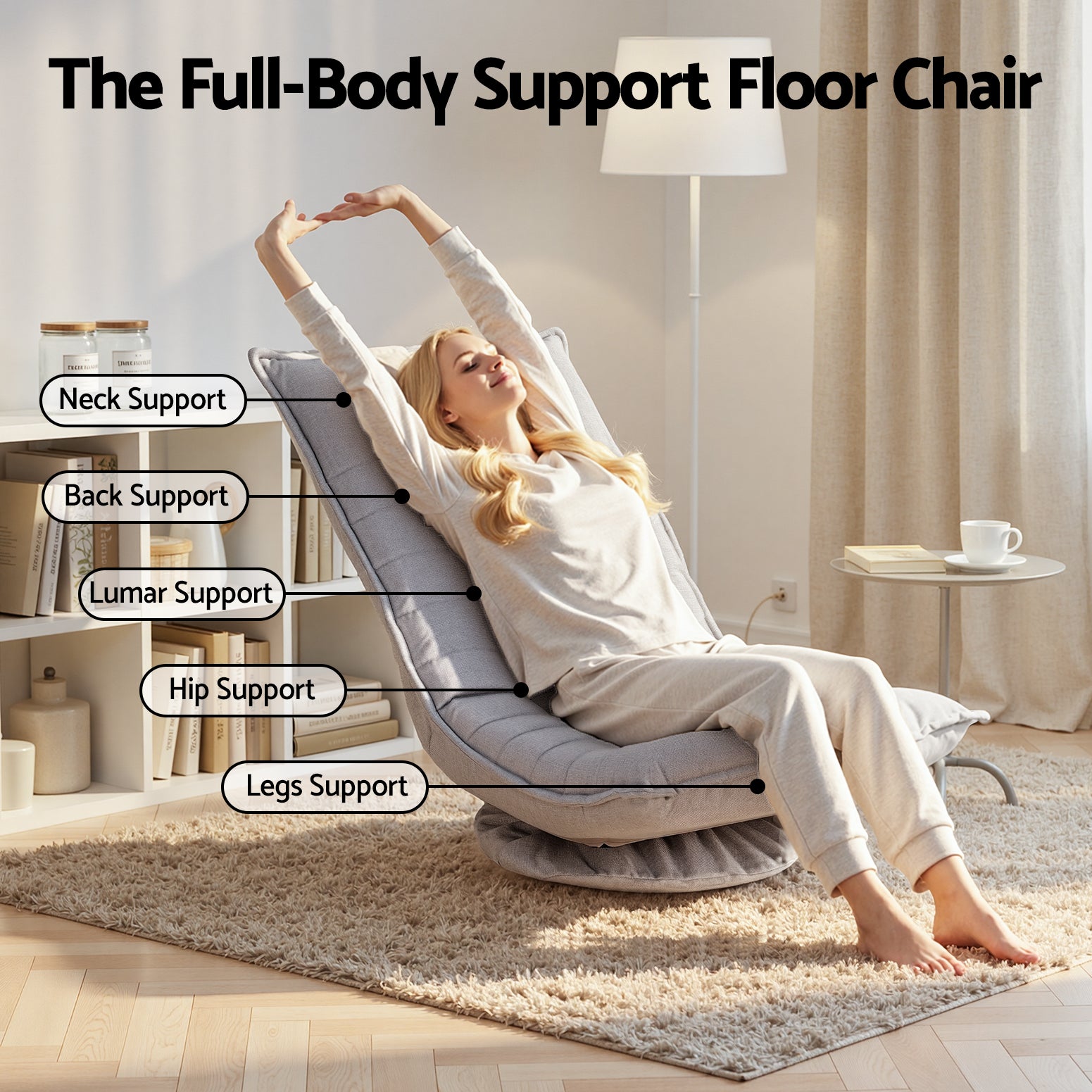 Artiss Swivel Floor Chair 5 Adjustable Foldable Lounge Seat Floor Sofa Chair Beige Grey