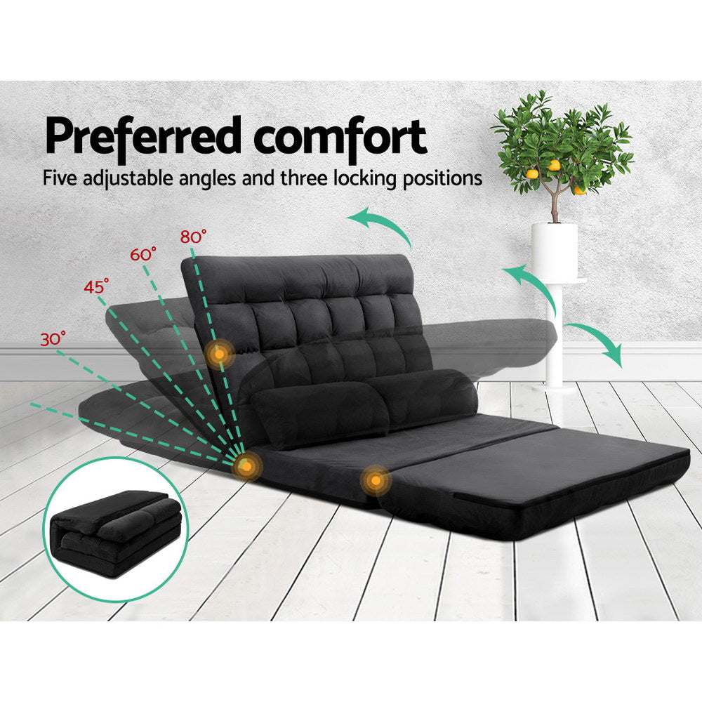 Artiss Floor Lounge Sofa Bed 2-seater Charcoal Suede