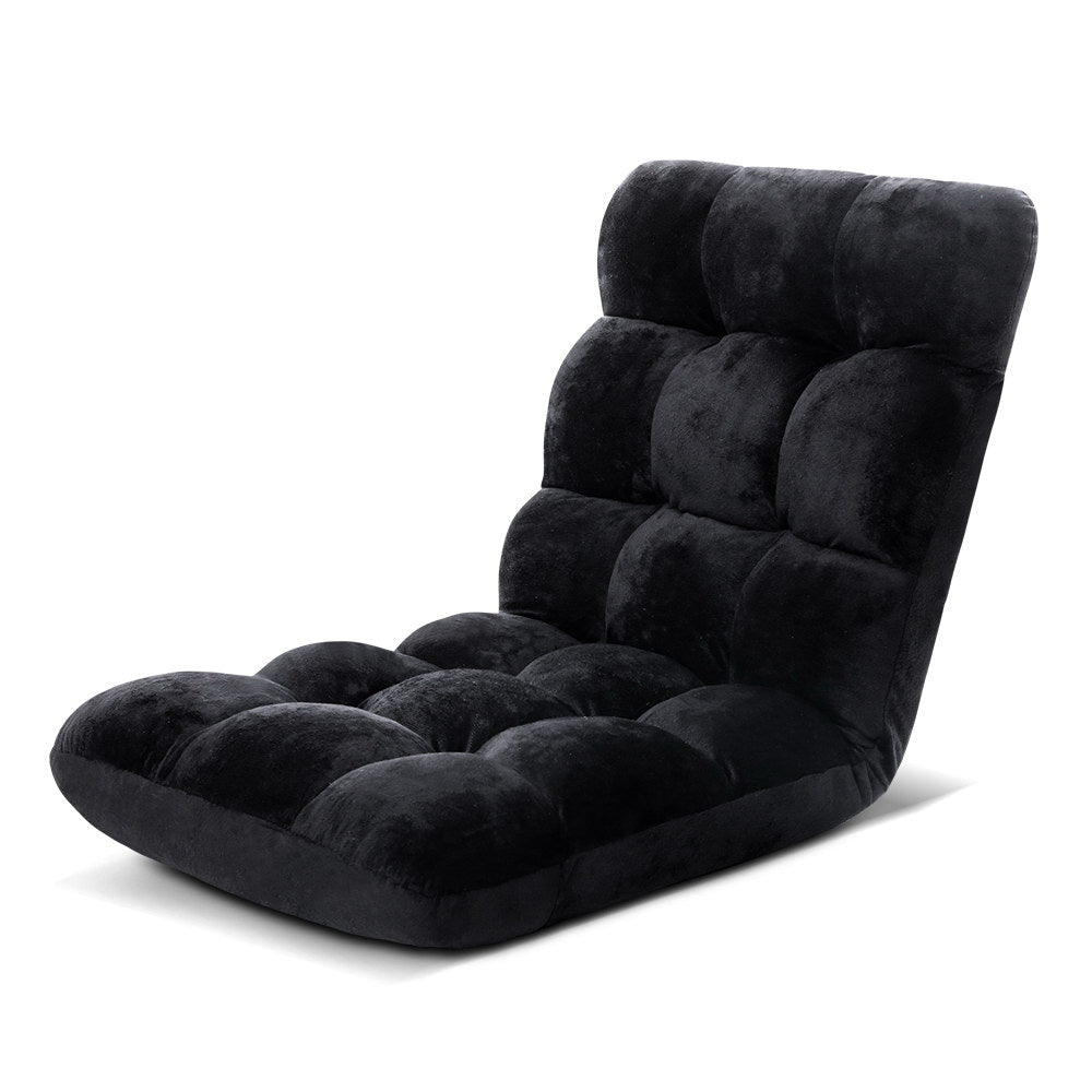 Artiss Floor Lounge Sofa Bed Flannel Fabric Black