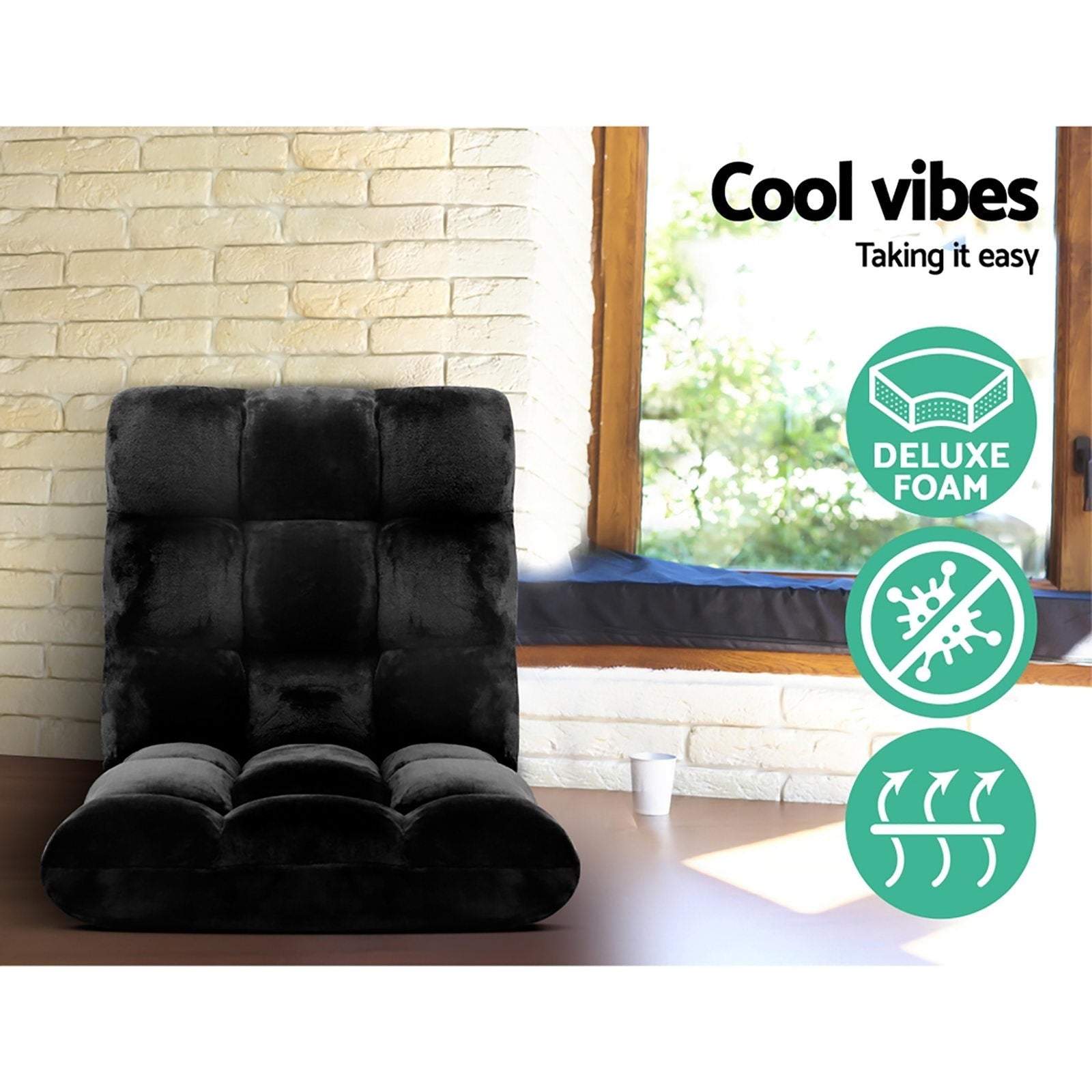 Artiss 4X Lounge Sofa Bed Flannel Fabric Black